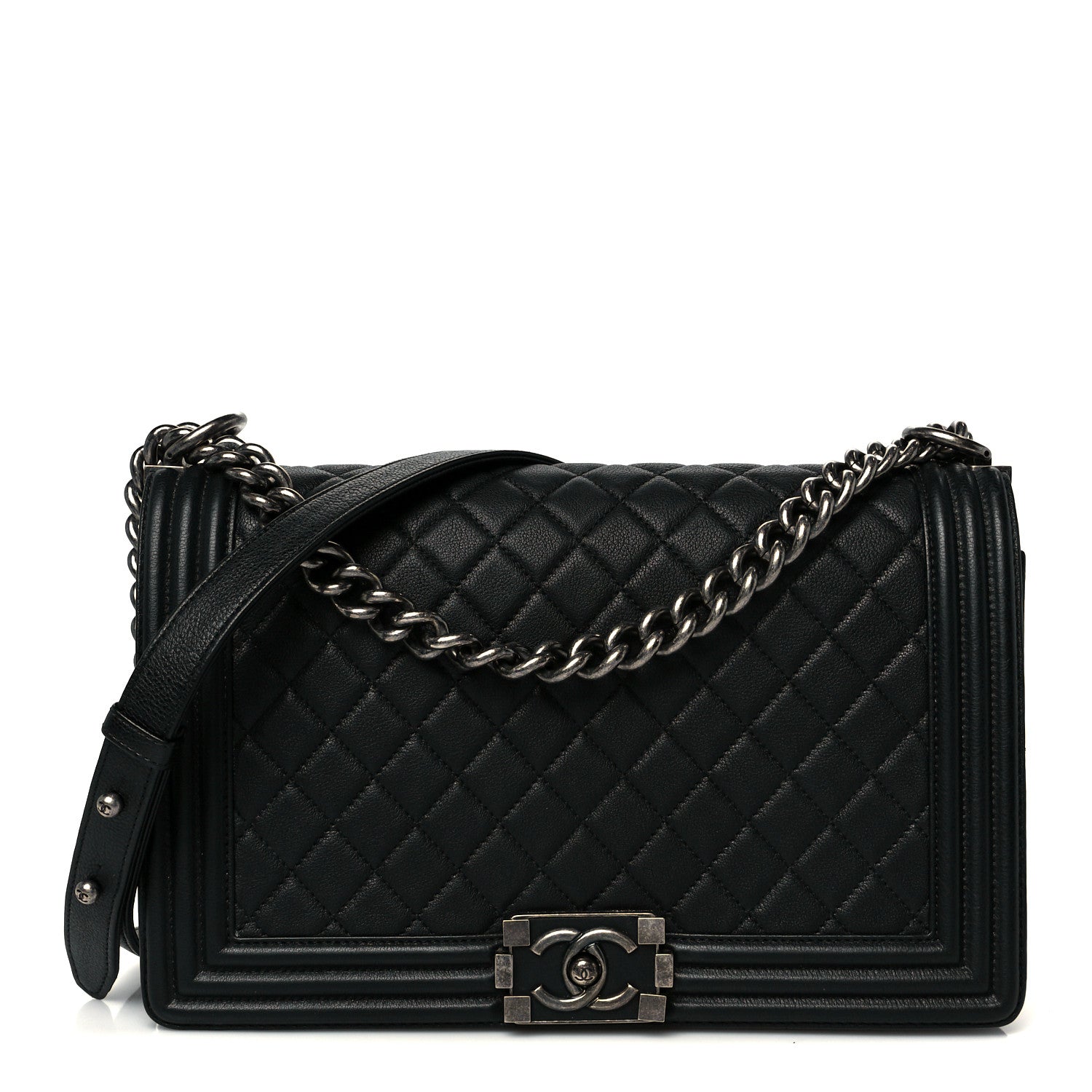 Grained Calfskin Quilted New Medium Boy Flap Black
