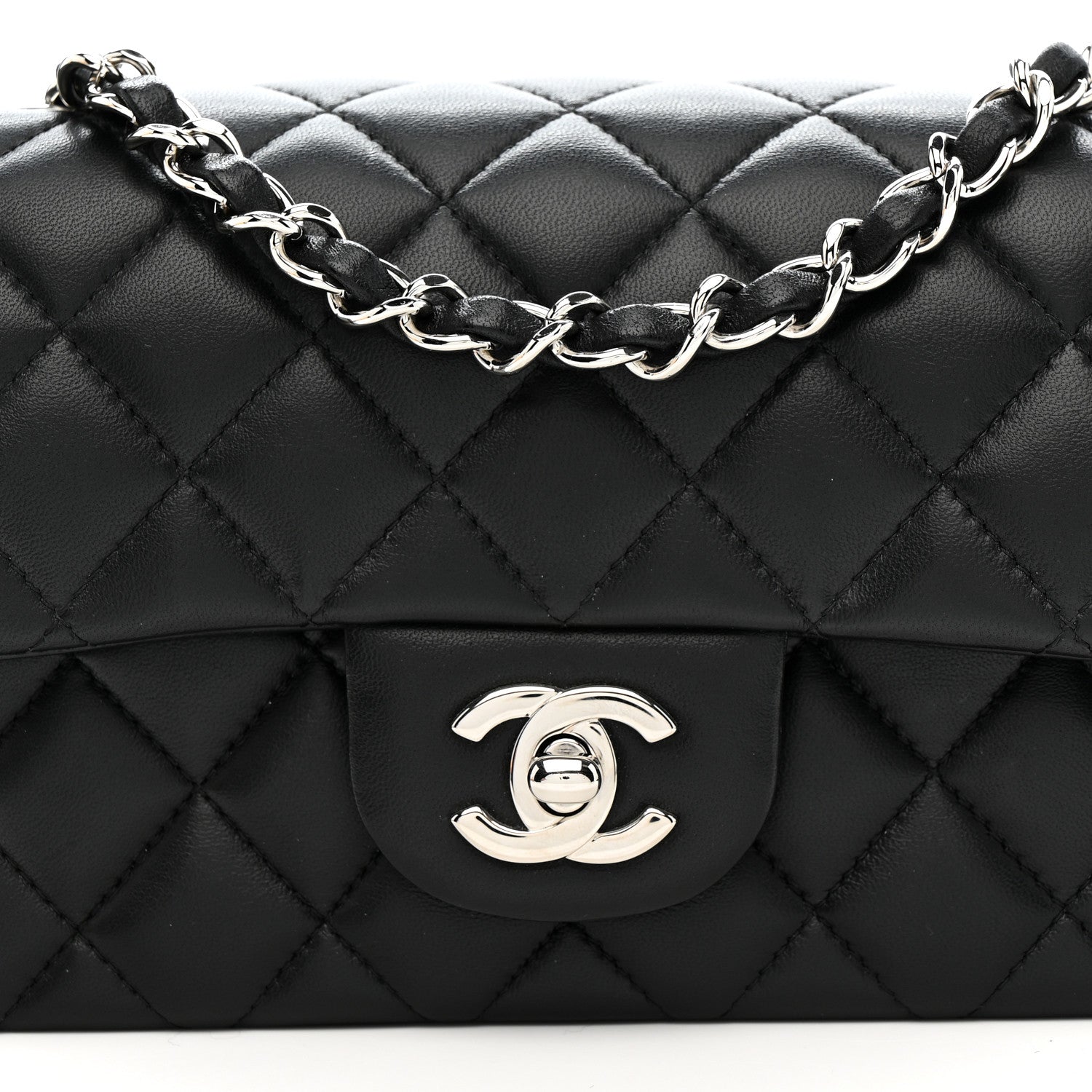 Lambskin Quilted Mini Rectangular Flap Black