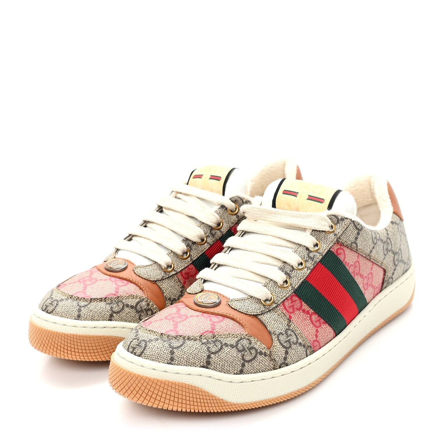 GG Supreme Monogram Harness Calfskin Web Womens Screener Sneakers 39 Beige Ebony Rosso Harness Brown