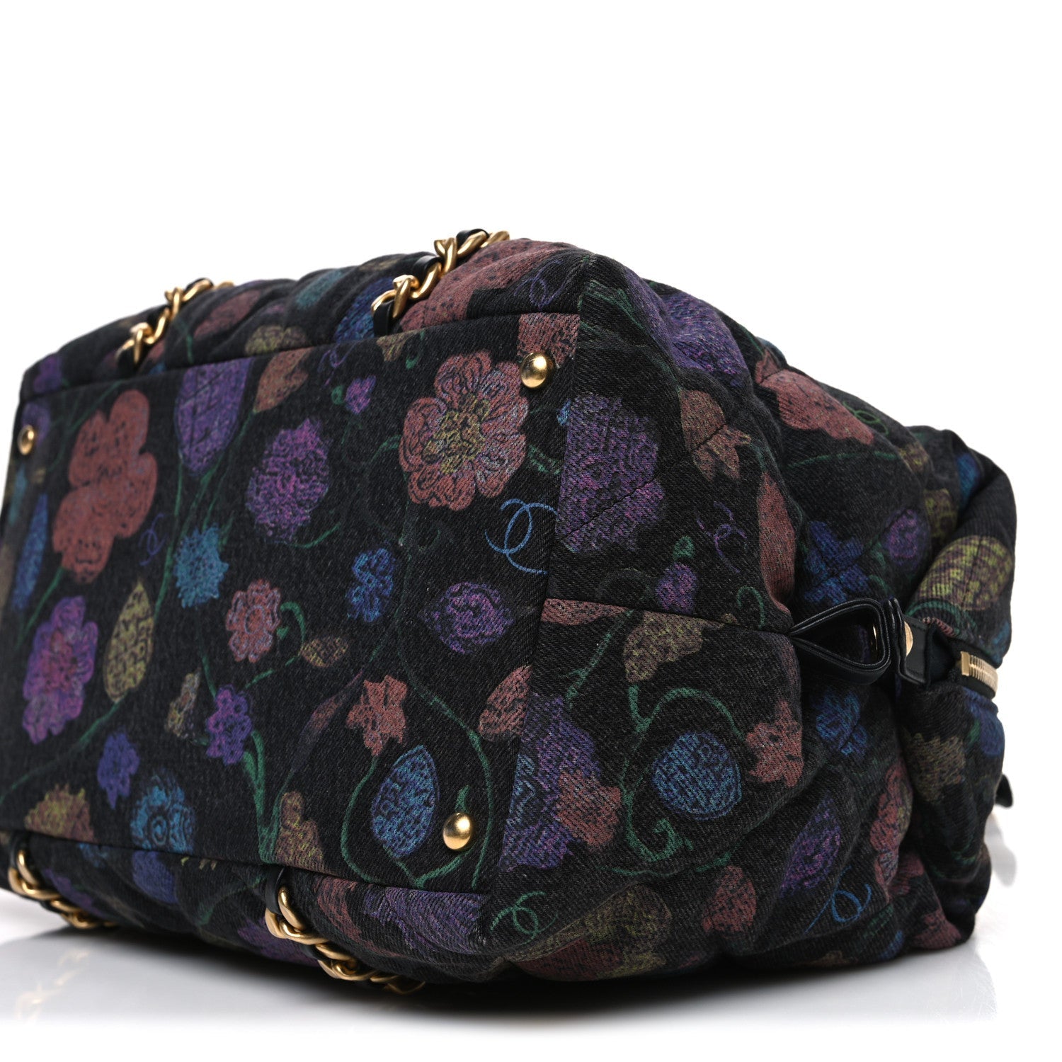 Denim Printed Destination Chenonceau Shoulder Bag Charcoal Multicolor