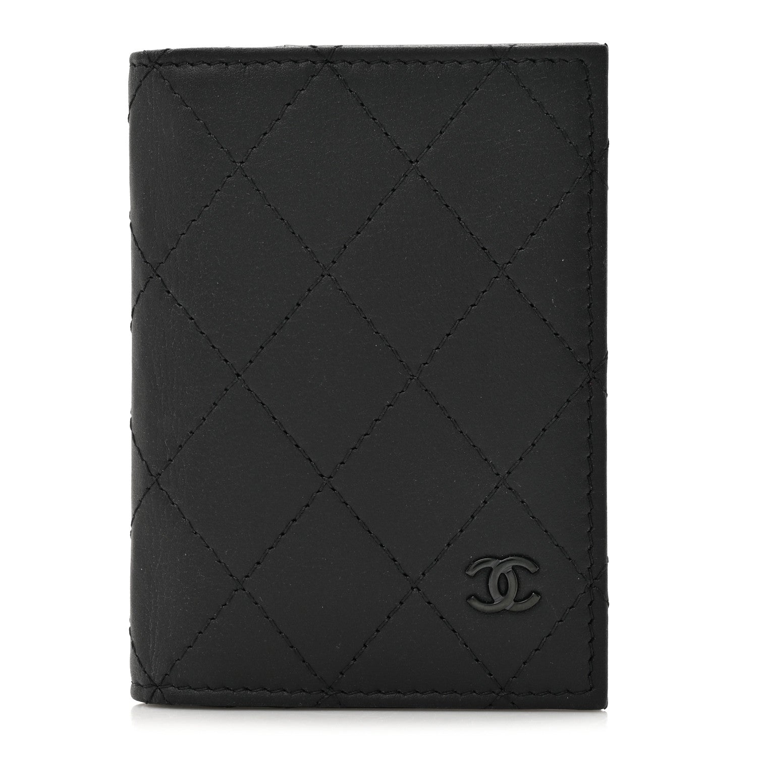 Grained Calfskin Quilted Card Holder Wallet So Black
