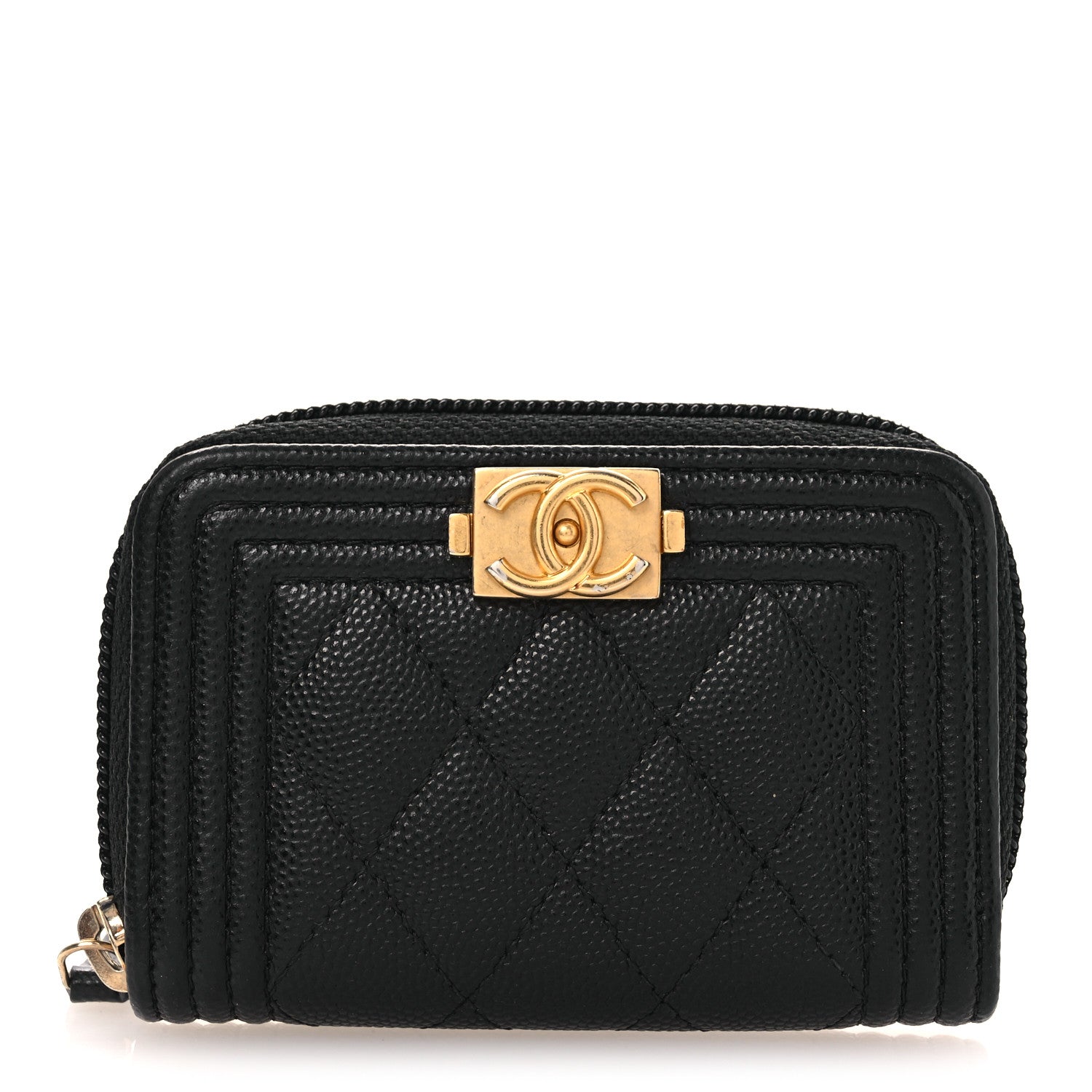 Caviar Quilted Boy Zip Around Coin Purse Wallet Black