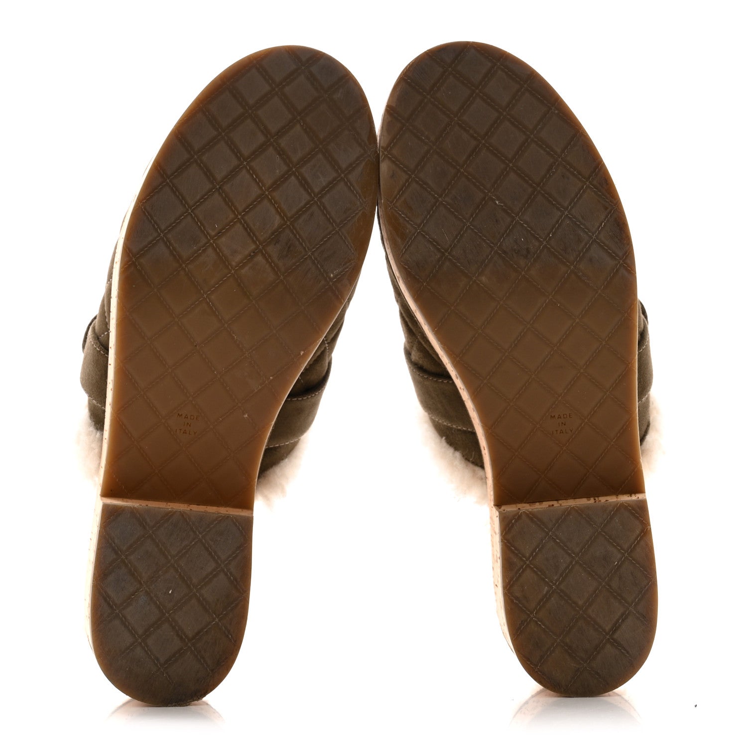 Suede Calfskin Shearling Turn Lock Clogs 38 Green