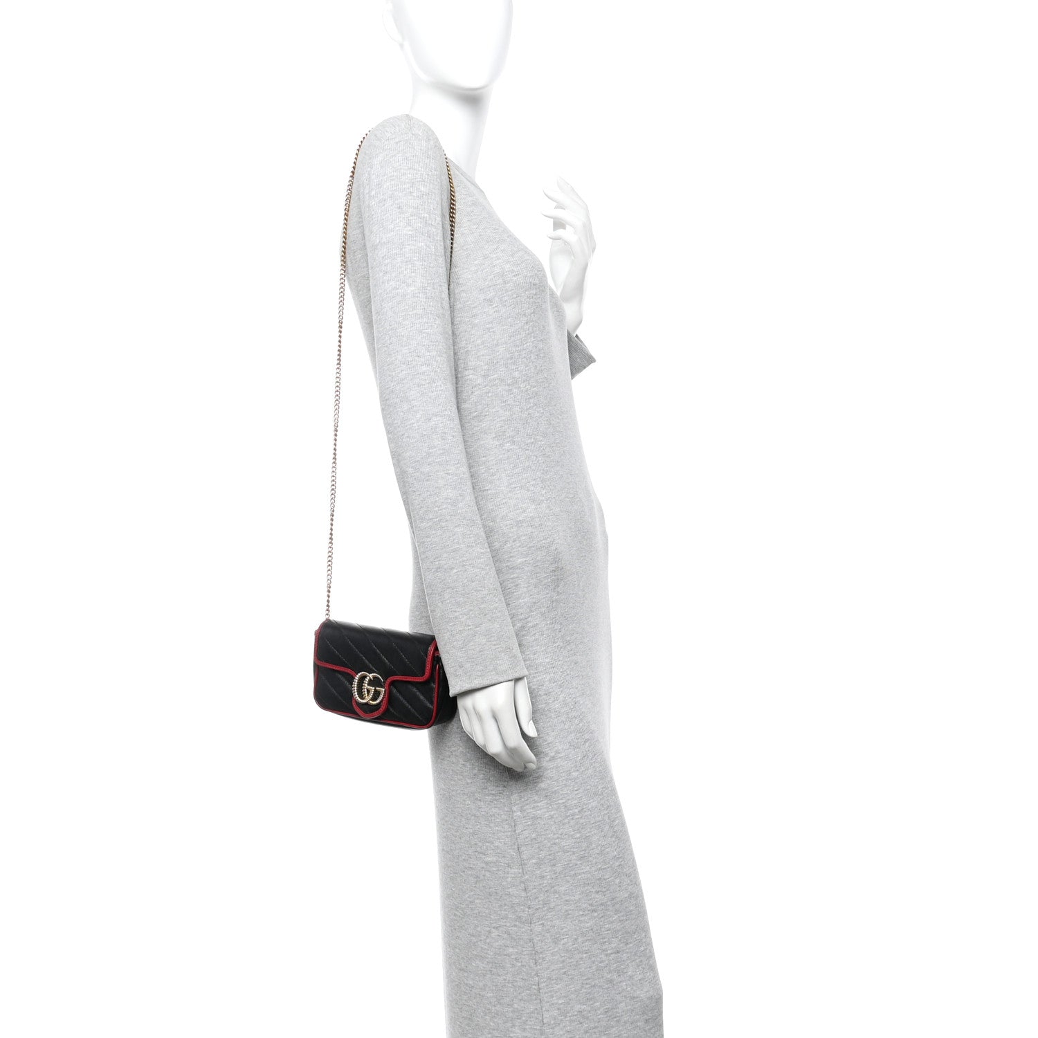 Vintage Effect Calfskin Matelasse Diagonal Super Mini Torchon GG Marmont Shoulder Bag Black Romantic Cherry