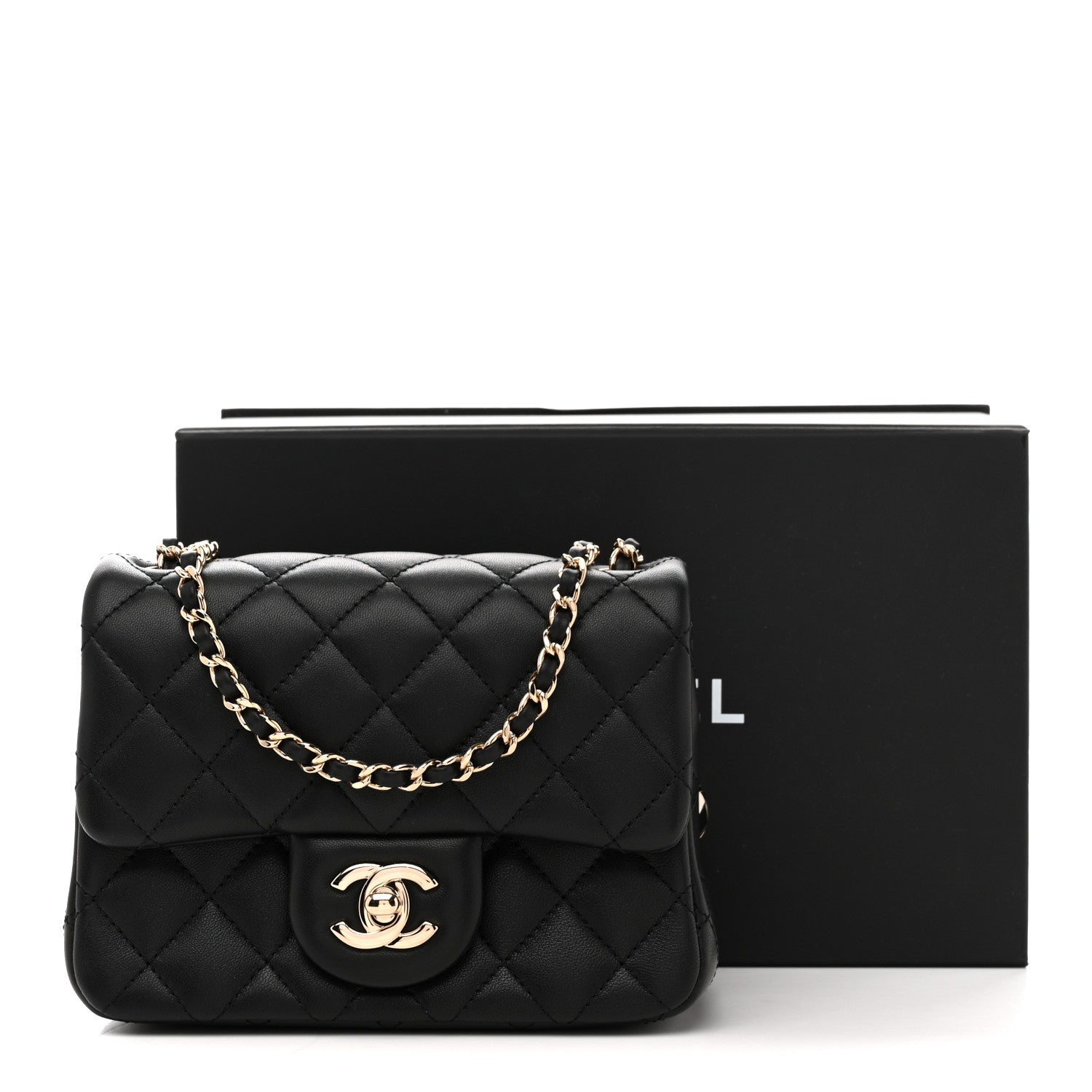 Lambskin Quilted Enamel Mini Pearl Crush Flap Black
