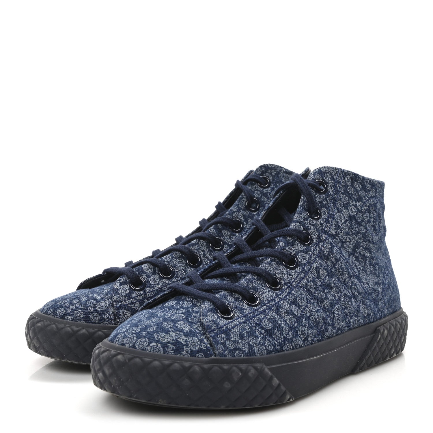 Printed Denim Quilted High Top Sneakers 37.5 Dark Blue