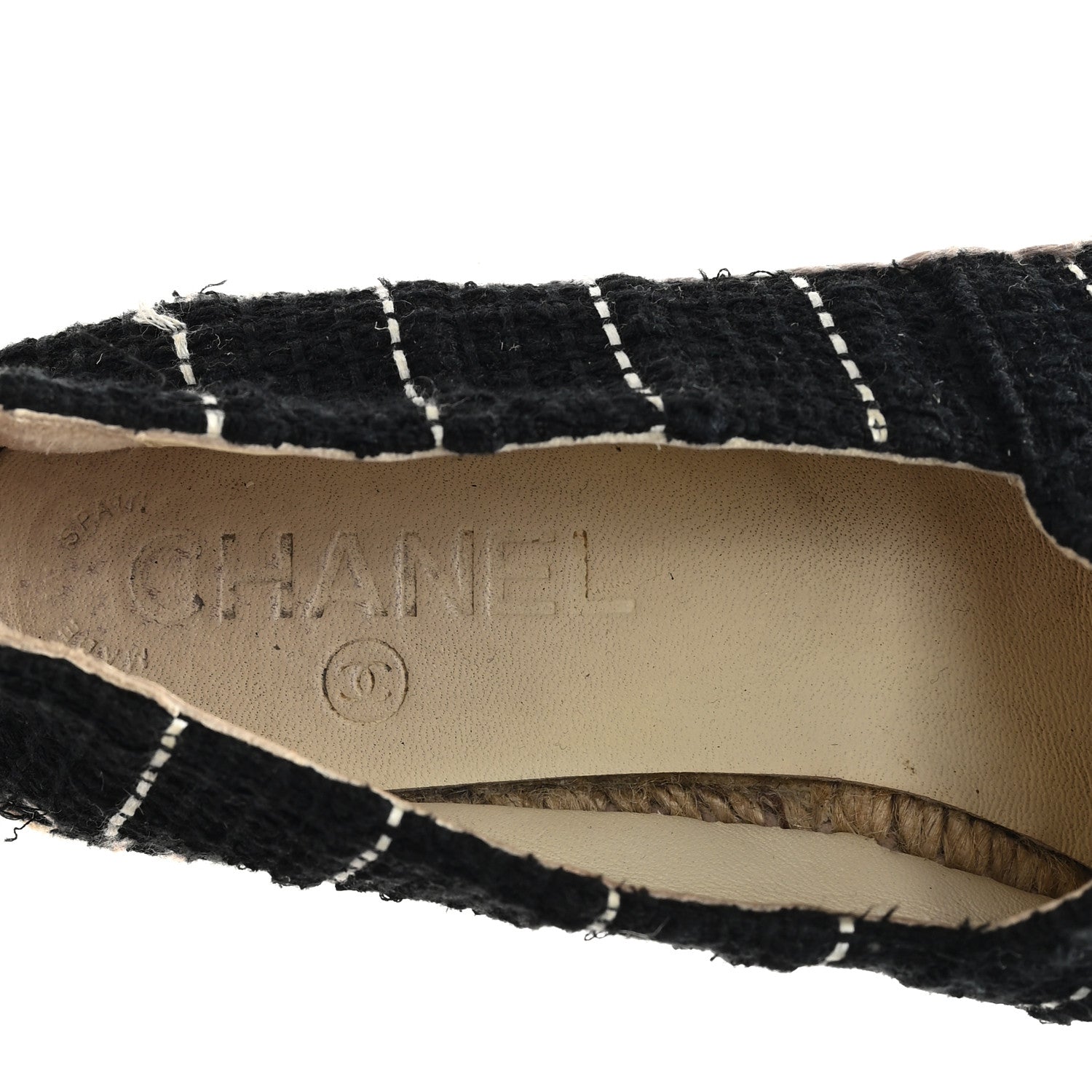 Tweed Patent CC Espadrilles 36 Black White