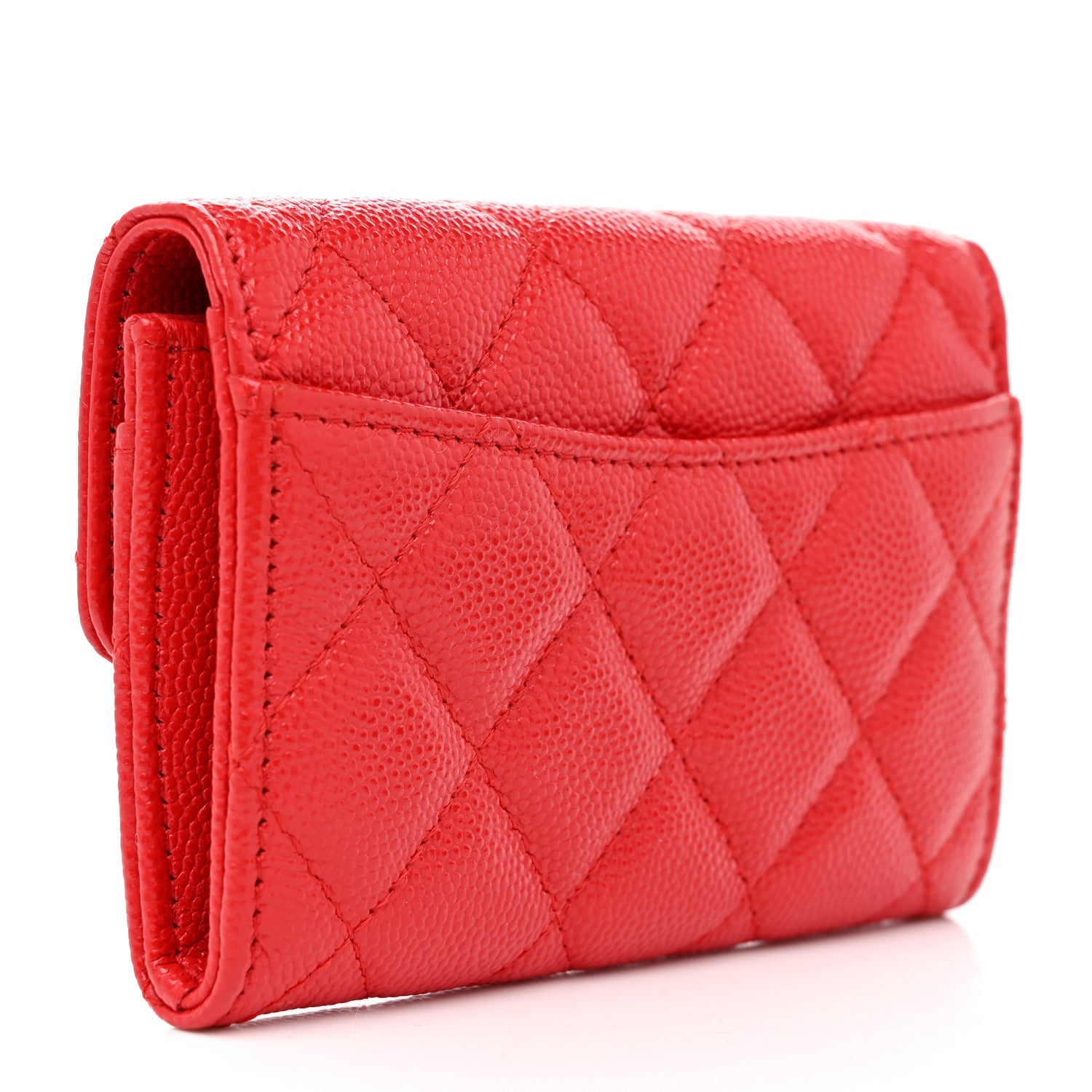 Caviar Quilted Flap Card Holder Wallet Red