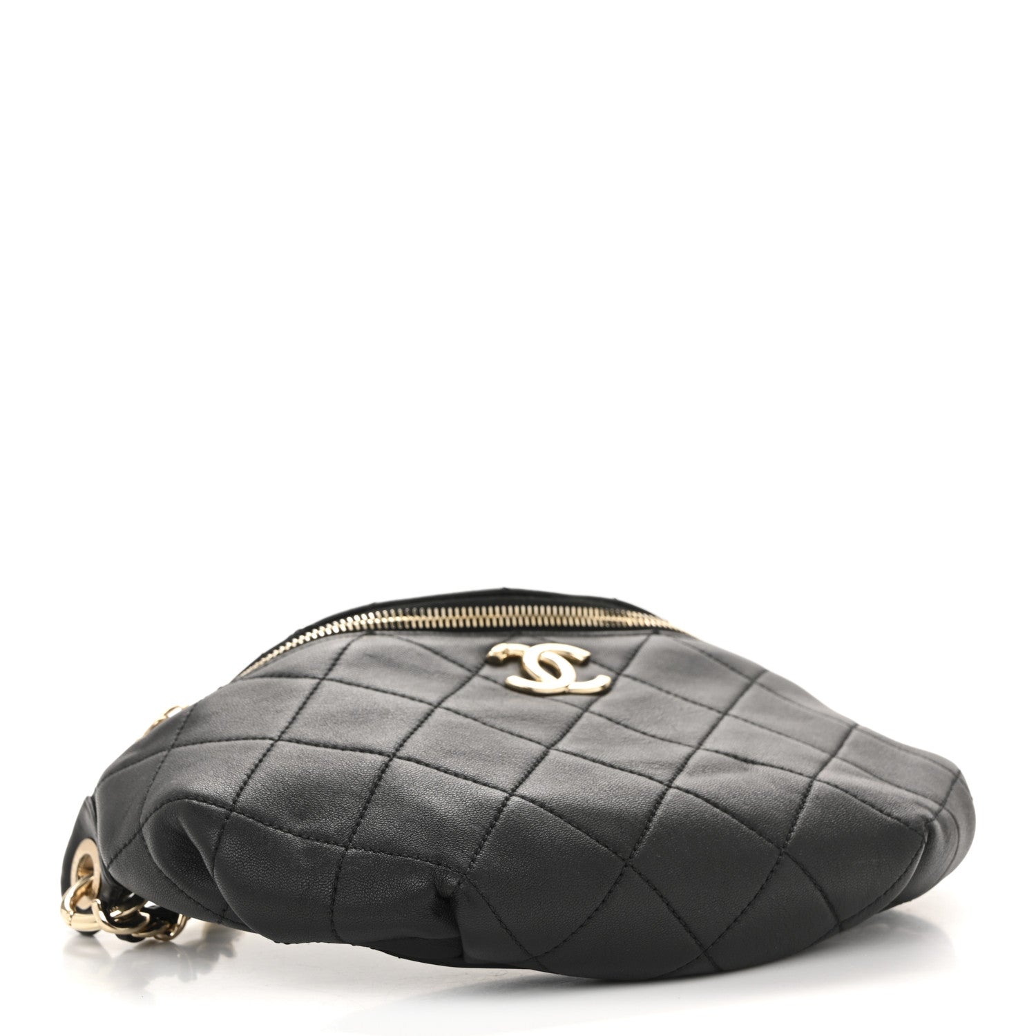 Lambskin Enamel Quilted Waist Bag Black