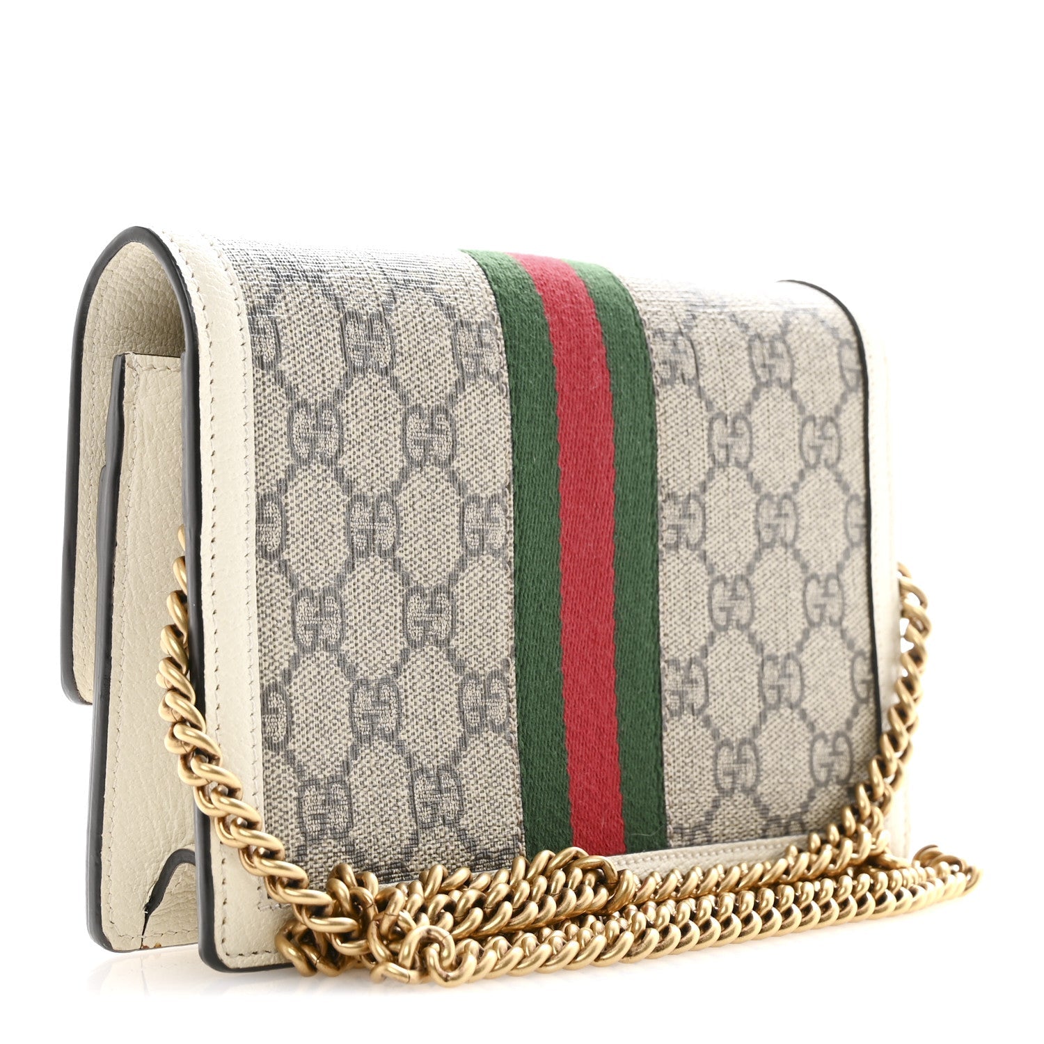 GG Supreme Monogram Web Queen Margaret Chain Wallet White