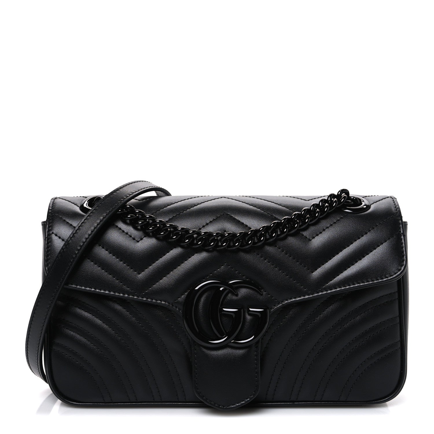 Calfskin Matelasse Monochrome Small GG Marmont Shoulder Bag Black