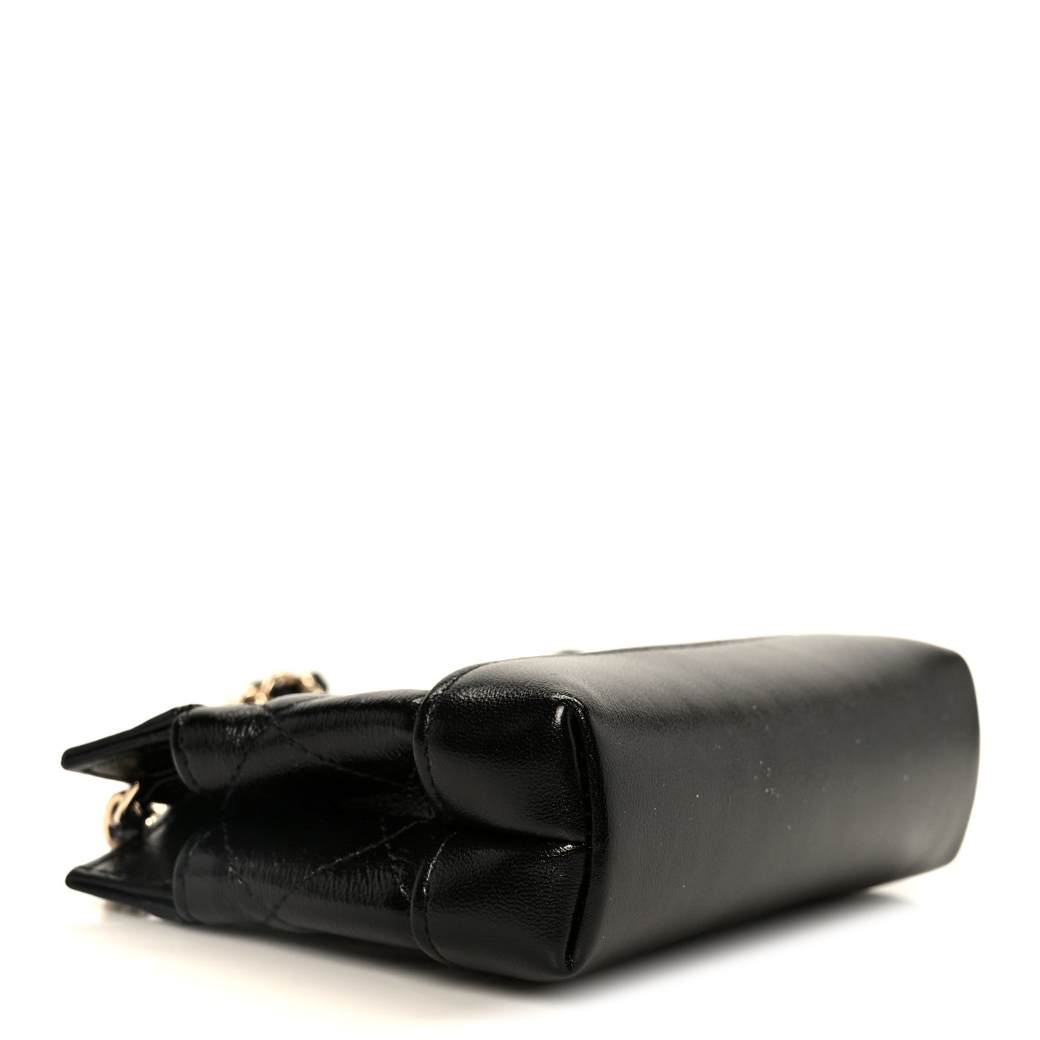 Shiny Lambskin Quilted Micro 31 Clutch With Chain Black