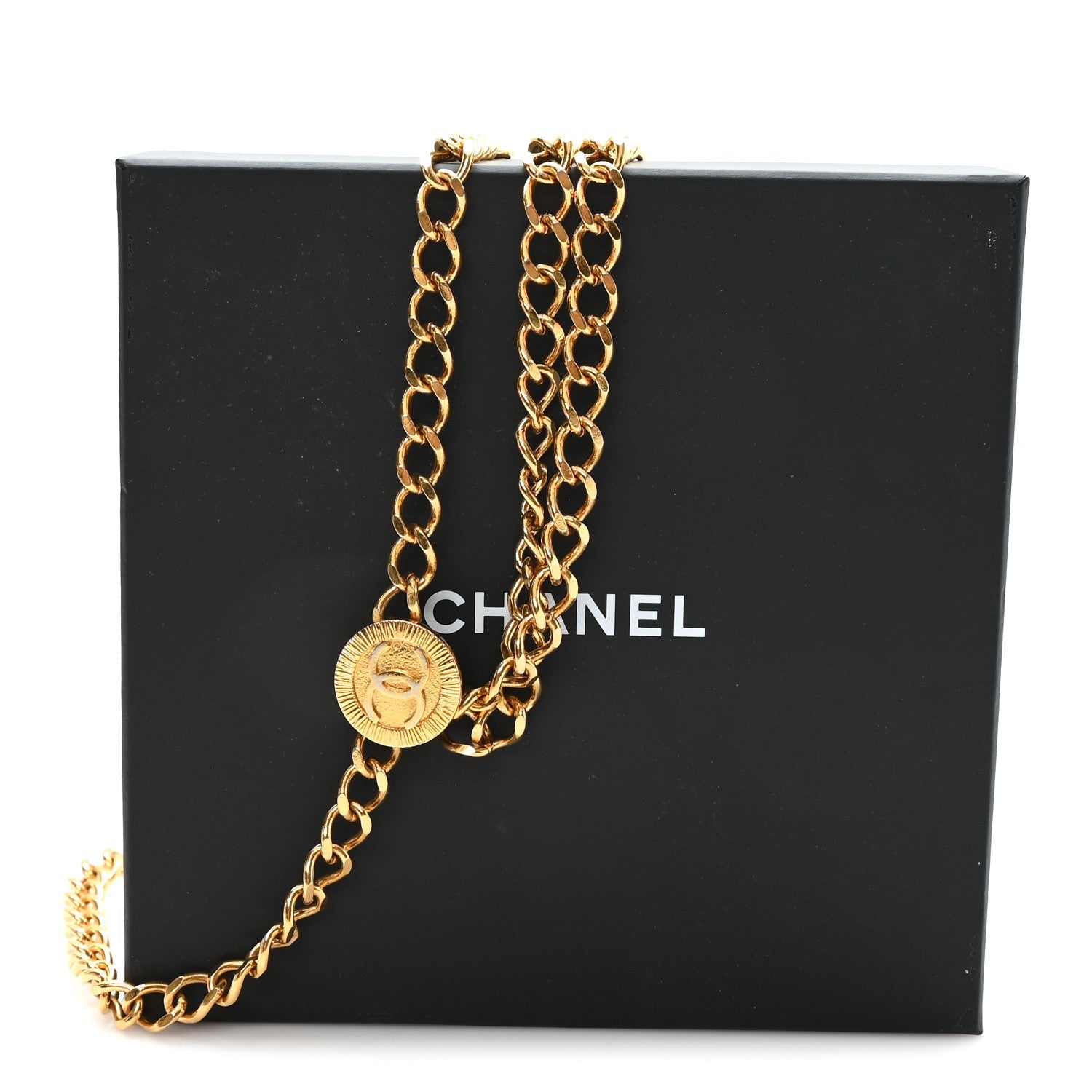Metal Medallion CC Triple Chain Belt Gold