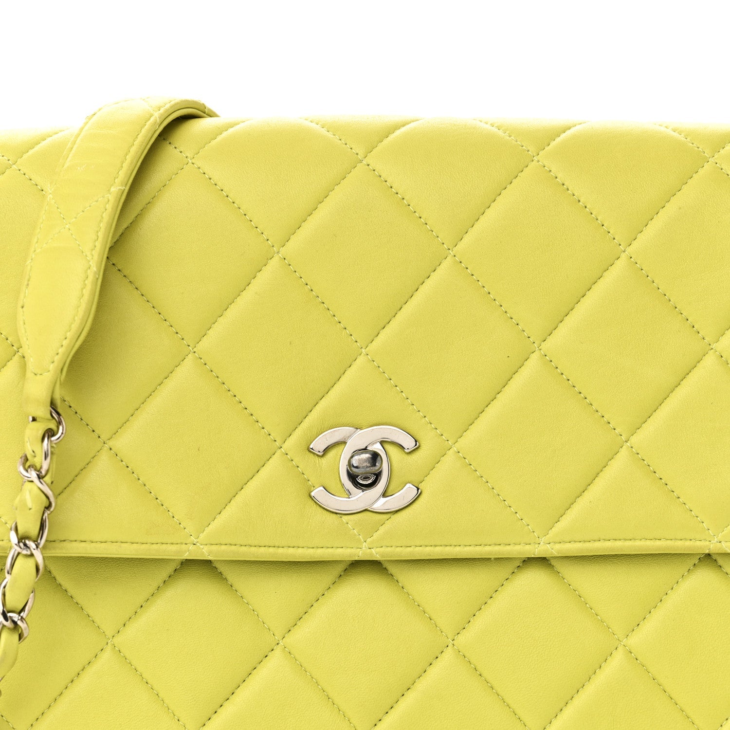 Lambskin Quilted CC Single Flap Green