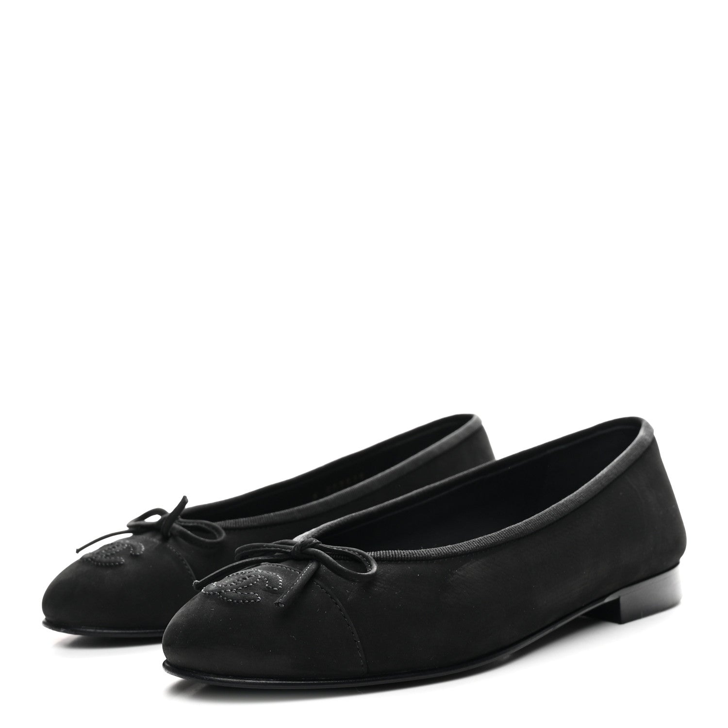 Suede Calfskin Cap Toe CC Ballerina Flats 36 Black