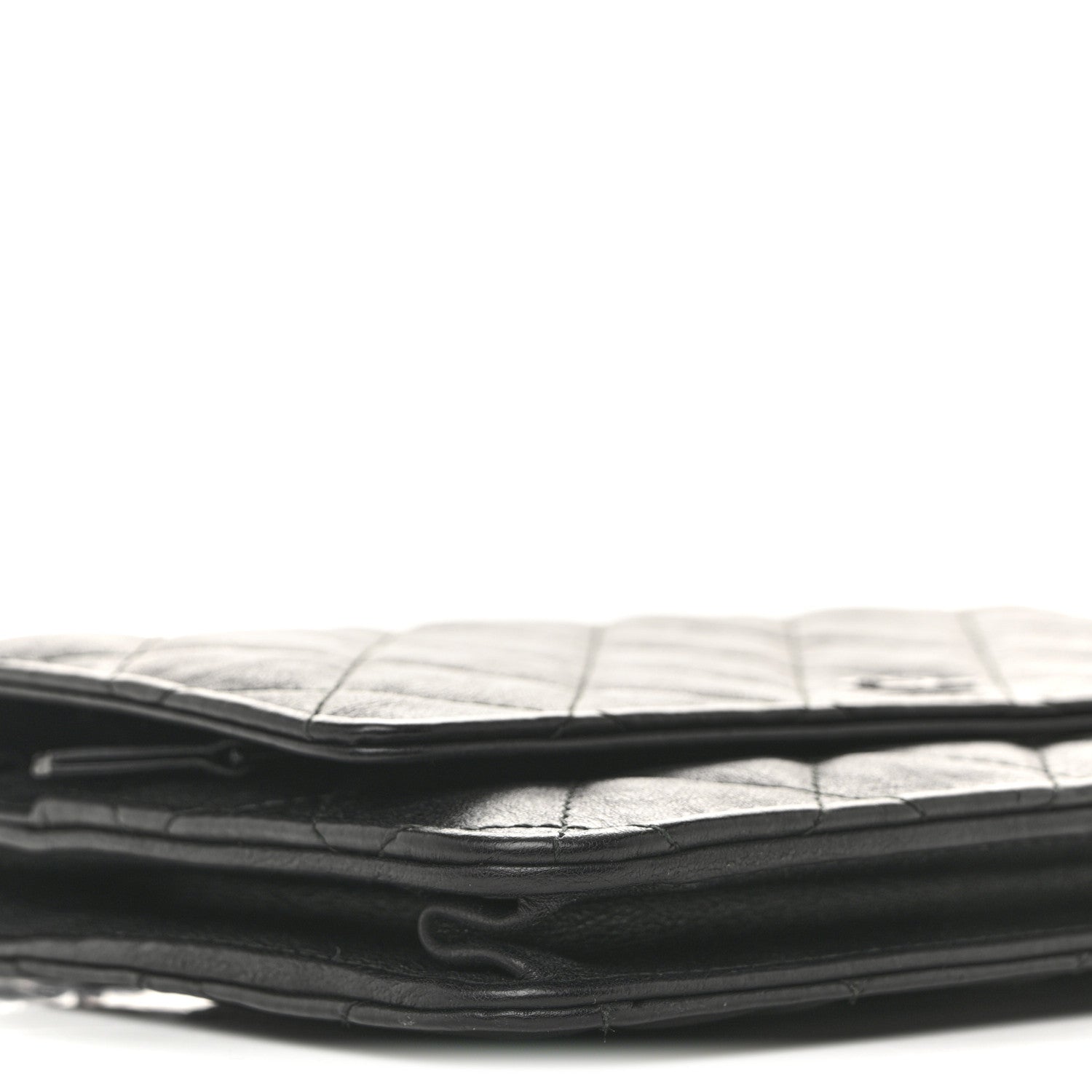 Crumpled Calfskin Quilted Wallet On Chain WOC So Black