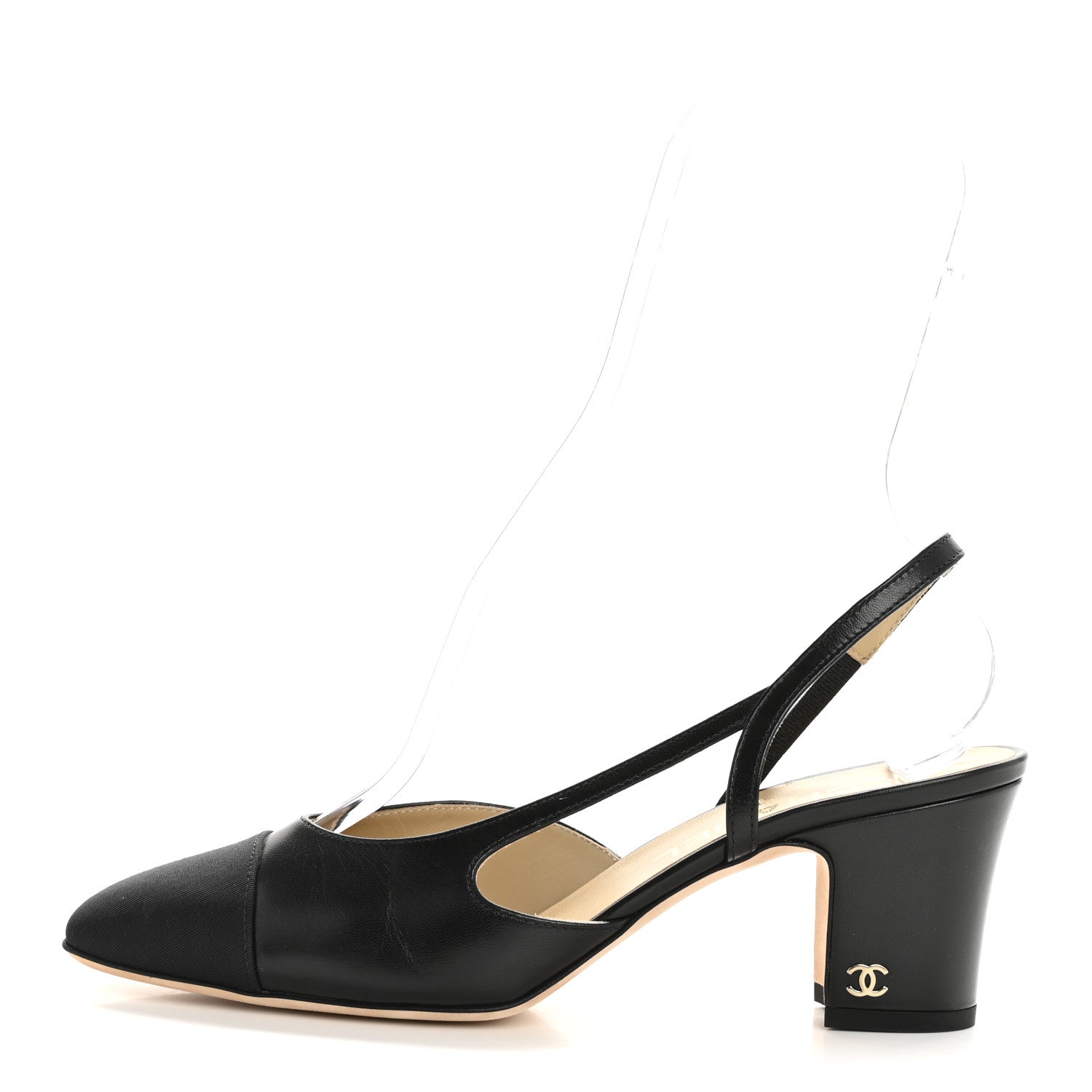 Goatskin Grosgrain Cap Toe CC Slingback Pumps 38 Black
