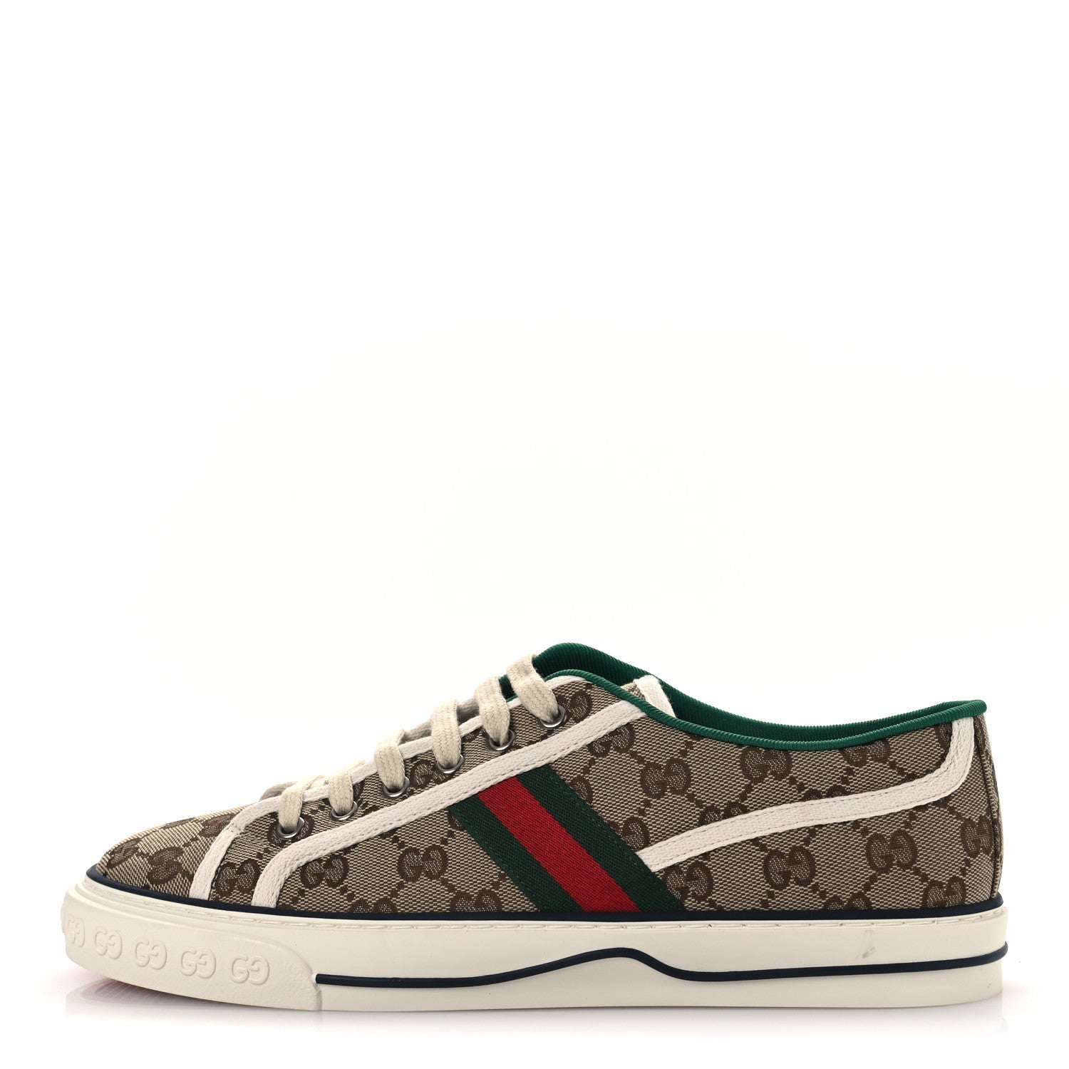 GG Monogram Web Mens 1977 Tennis Sneakers 8.5 Beige Ebony Mystic White Vert