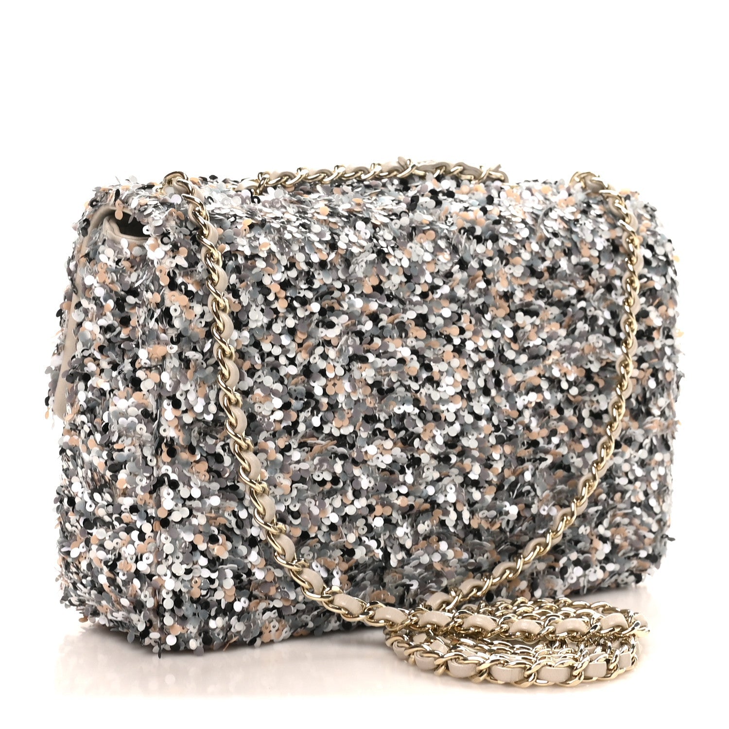 Sequin Quilted Small Single Flap Grey Black White Pearly White