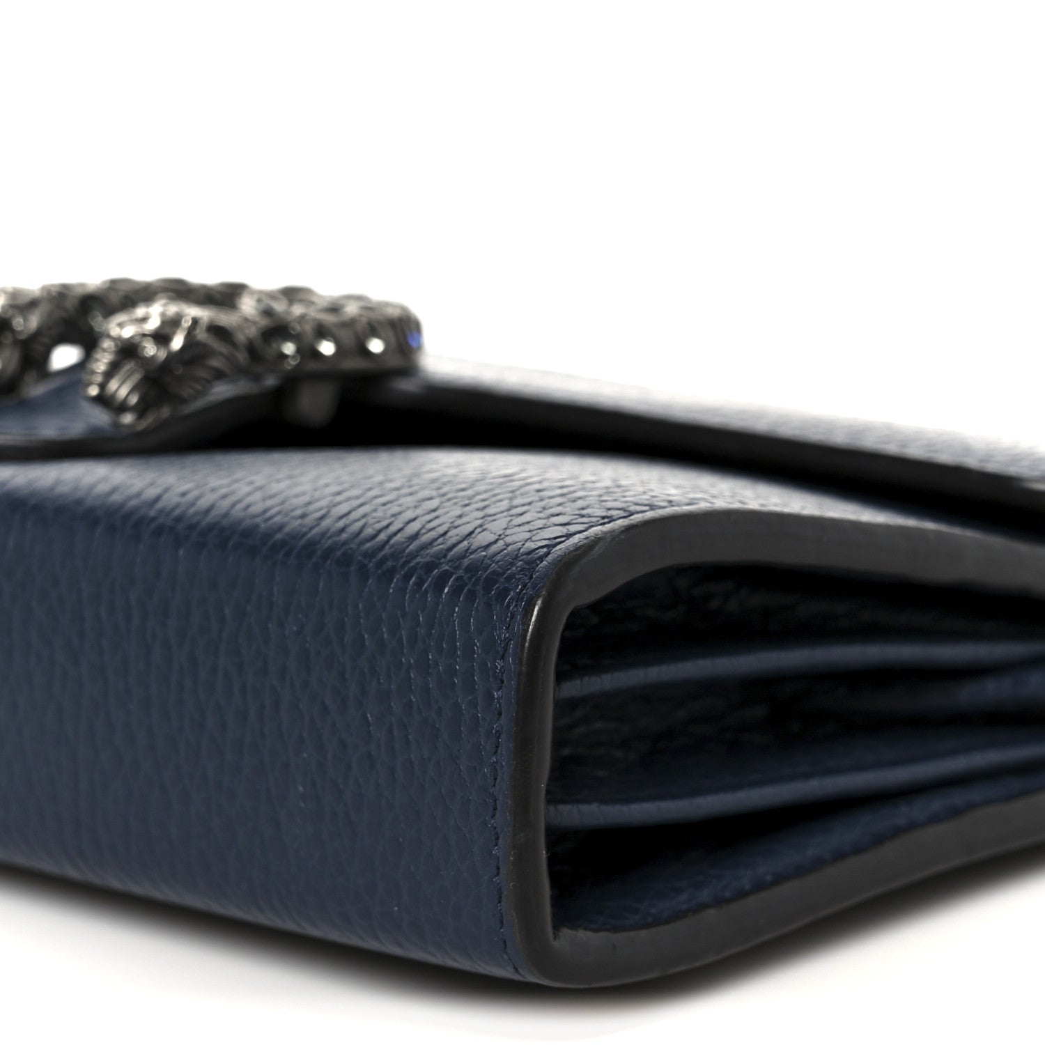 Dollar Calfskin Crystal Mini Dionysus Chain Wallet Blue Agata Black Diamond
