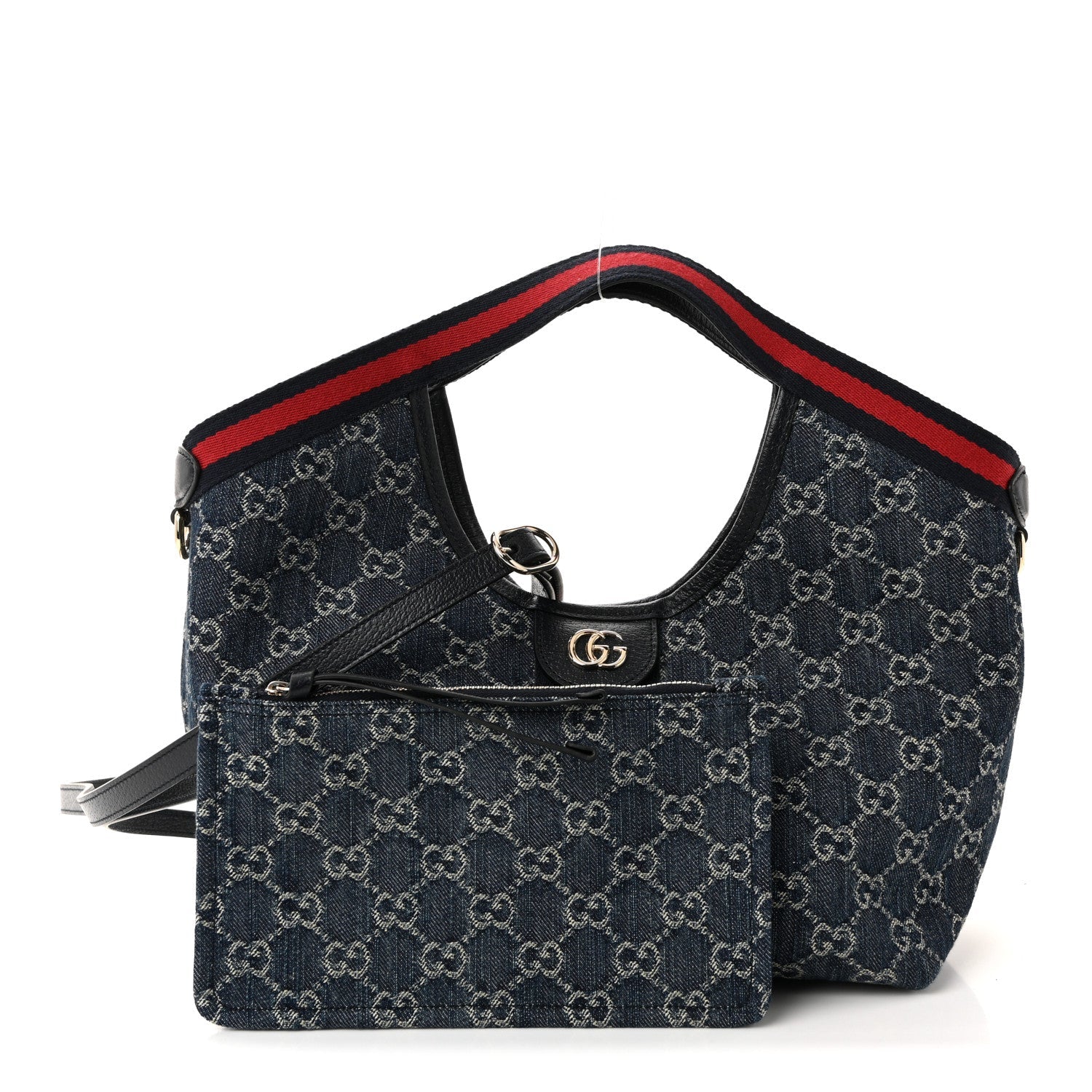 GG Monogram Denim Small Giglio Tote Blue White