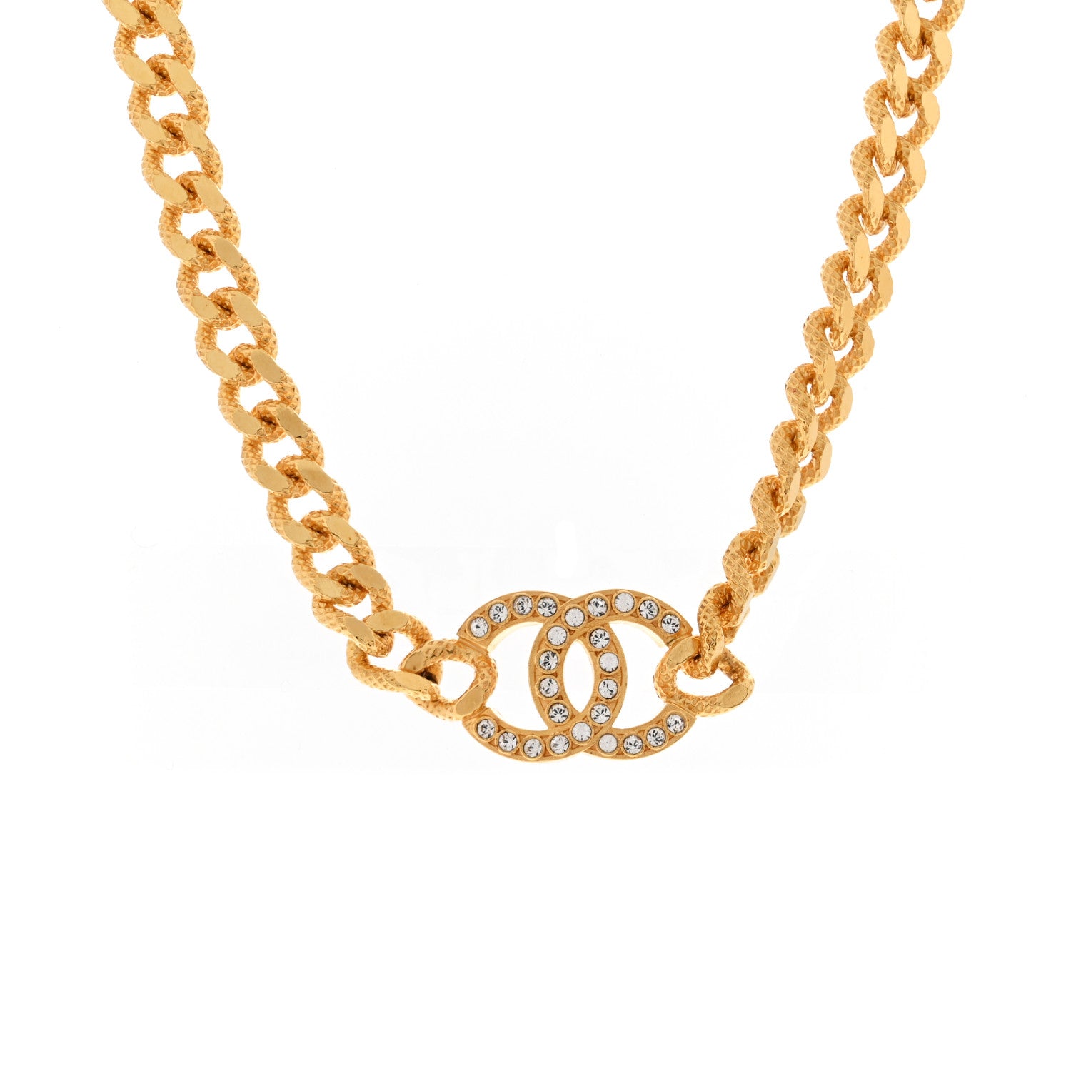 Crystal Chain Link CC Choker Necklace Gold
