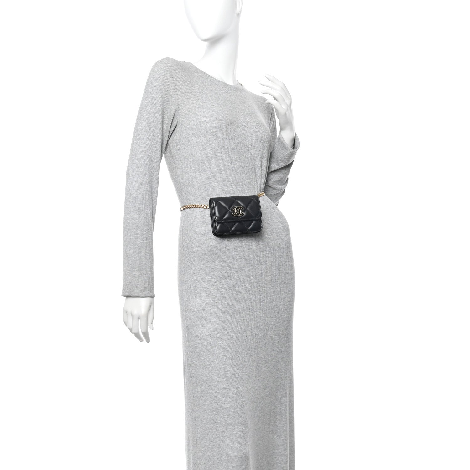 Lambskin Enamel Quilted Pending CC Flap Belt Bag Black