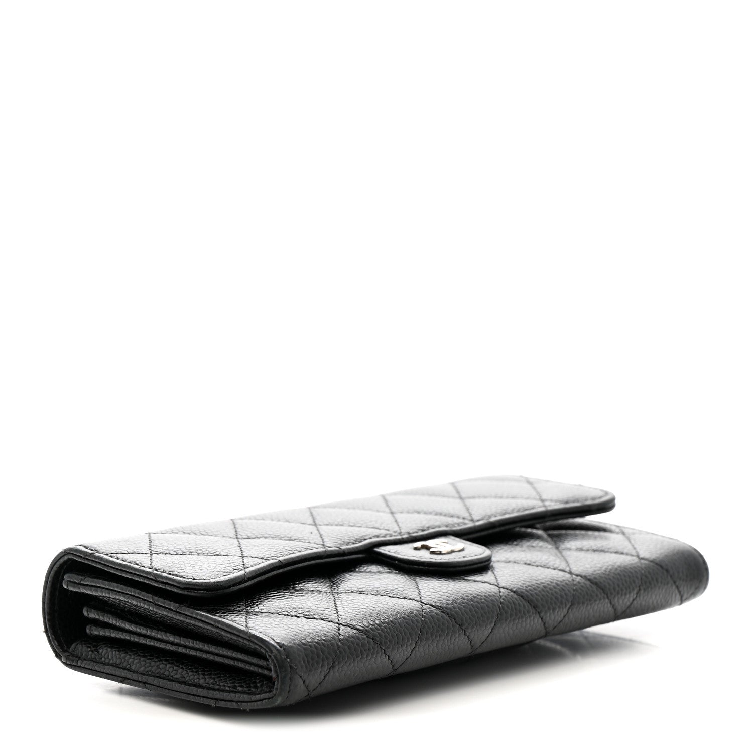 Caviar Quilted Large Gusset Flap Wallet Black