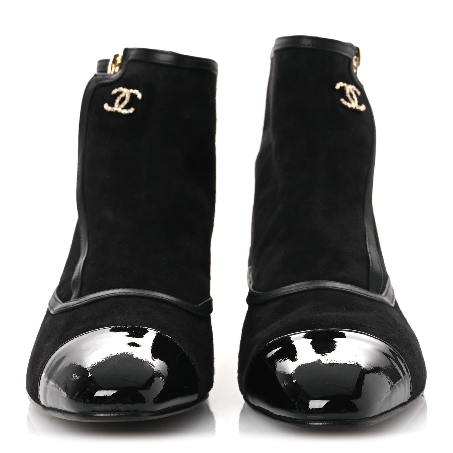 Suede Lambskin Patent Calfskin CC Cap Toe Ankle Boots 40 Black