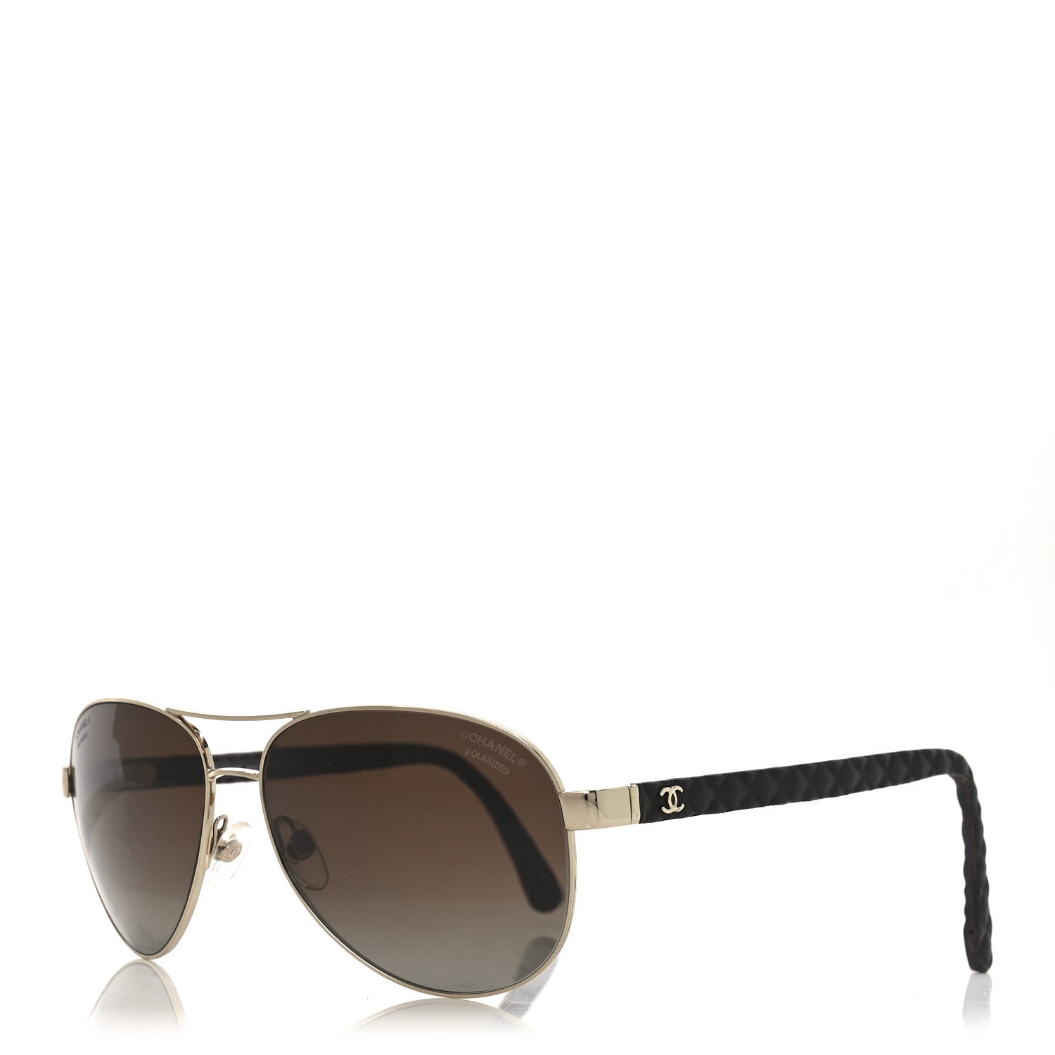 Metal Lambskin Quilted CC Pilot Summer Aviator Sunglasses 4204-Q Gold Brown
