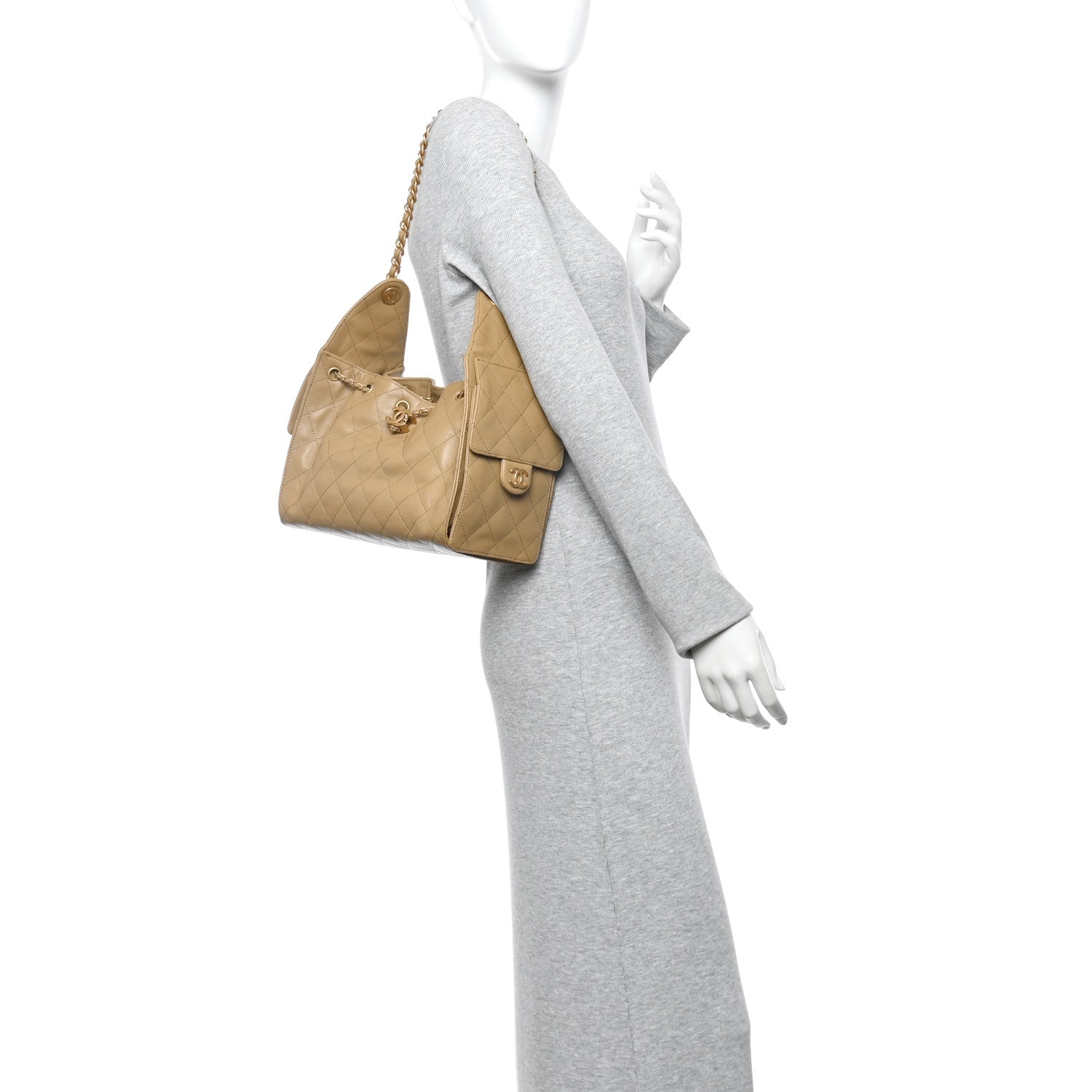 Caviar Quilted Small Chanel 25 Handbag Beige