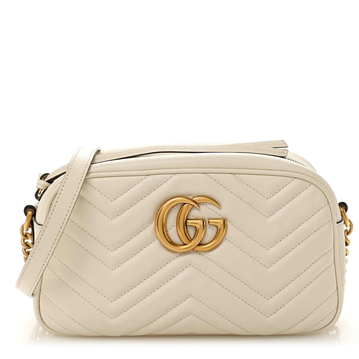 Calfskin Matelasse Small GG Marmont Chain Shoulder Bag White