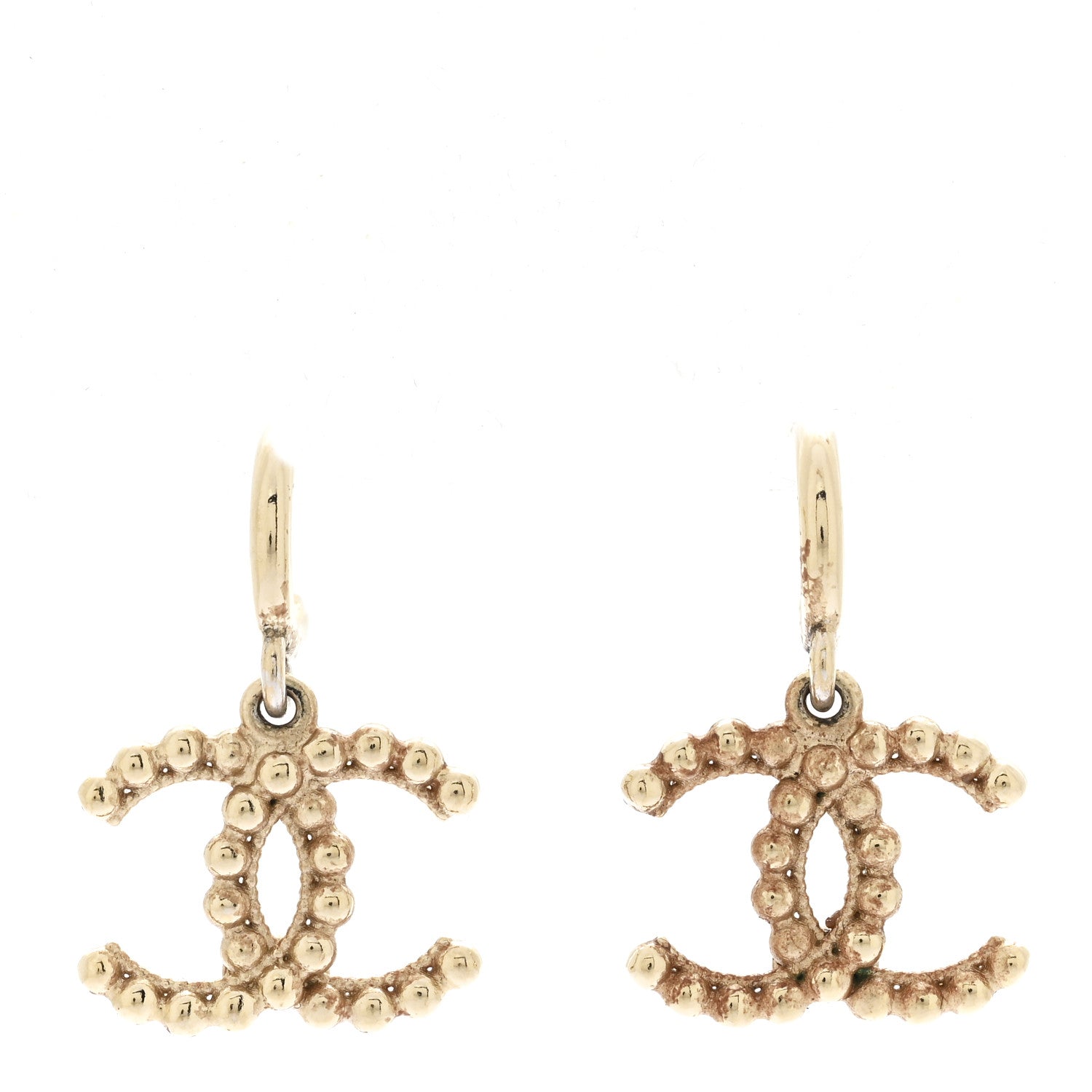 Metal Bead CC Drop Earrings Gold
