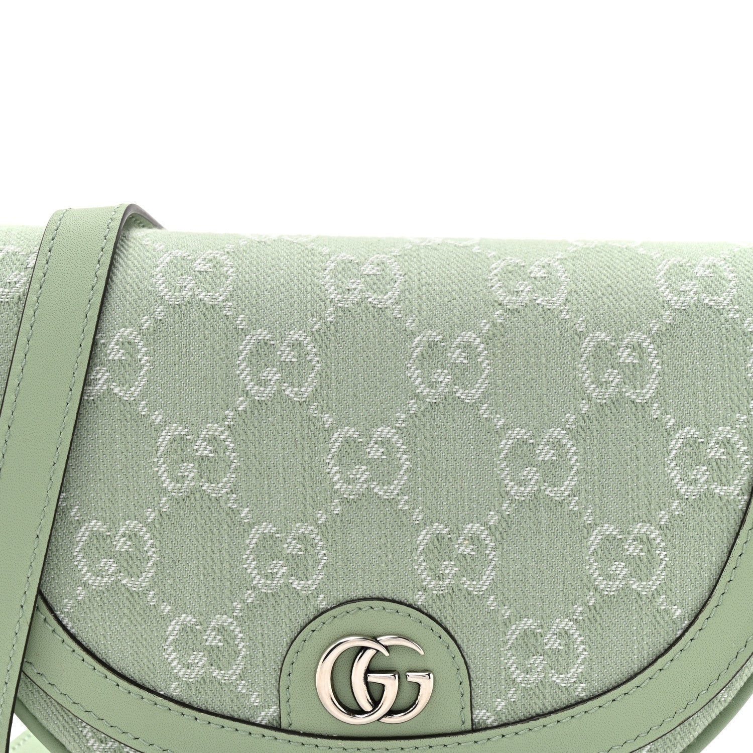Denim GG Monogram Calfskin Mini Ophidia Flap Shoulder Bag Pale Green