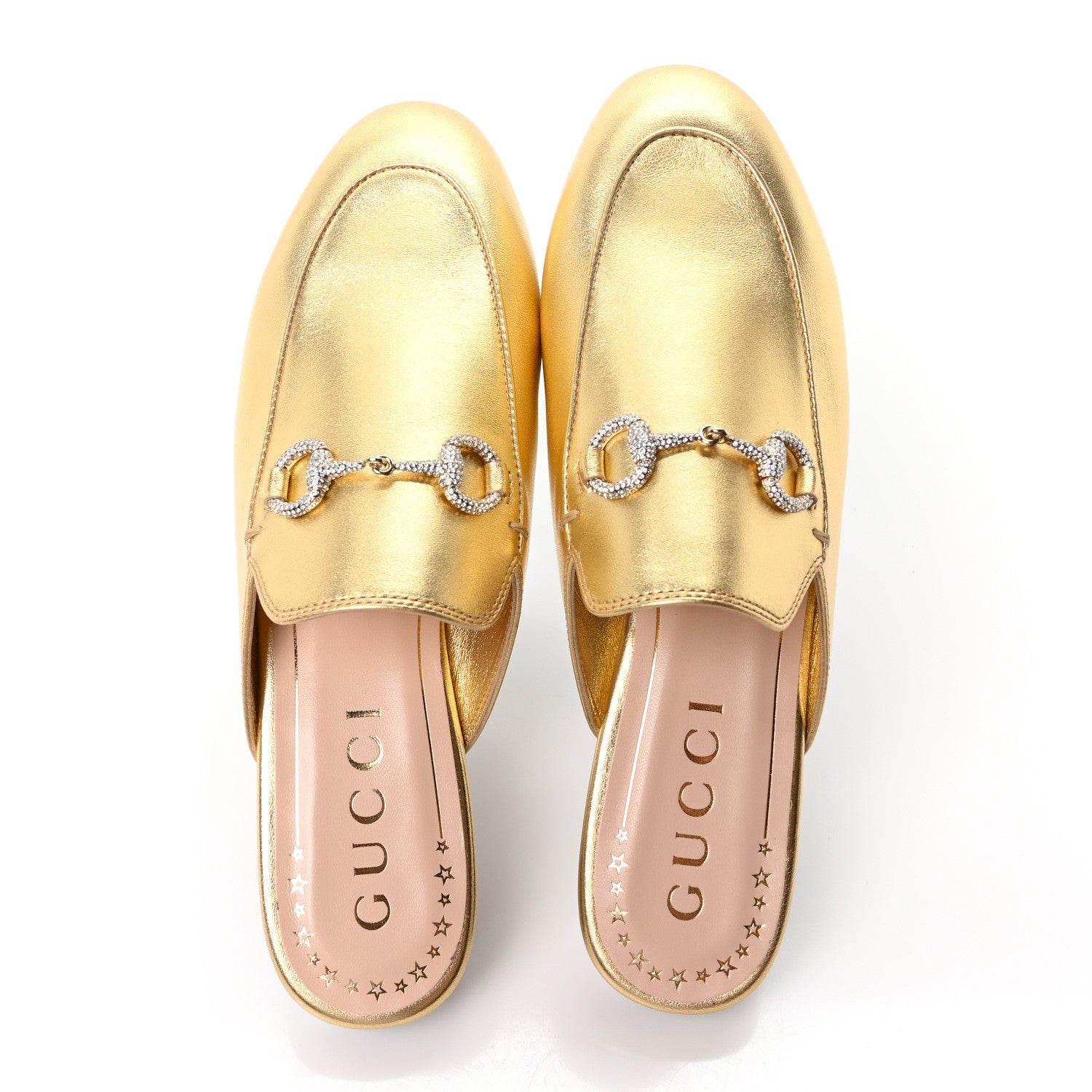 Nappa Silk Crystal Horsebit Womens Princetown Slippers 36.5 Gold