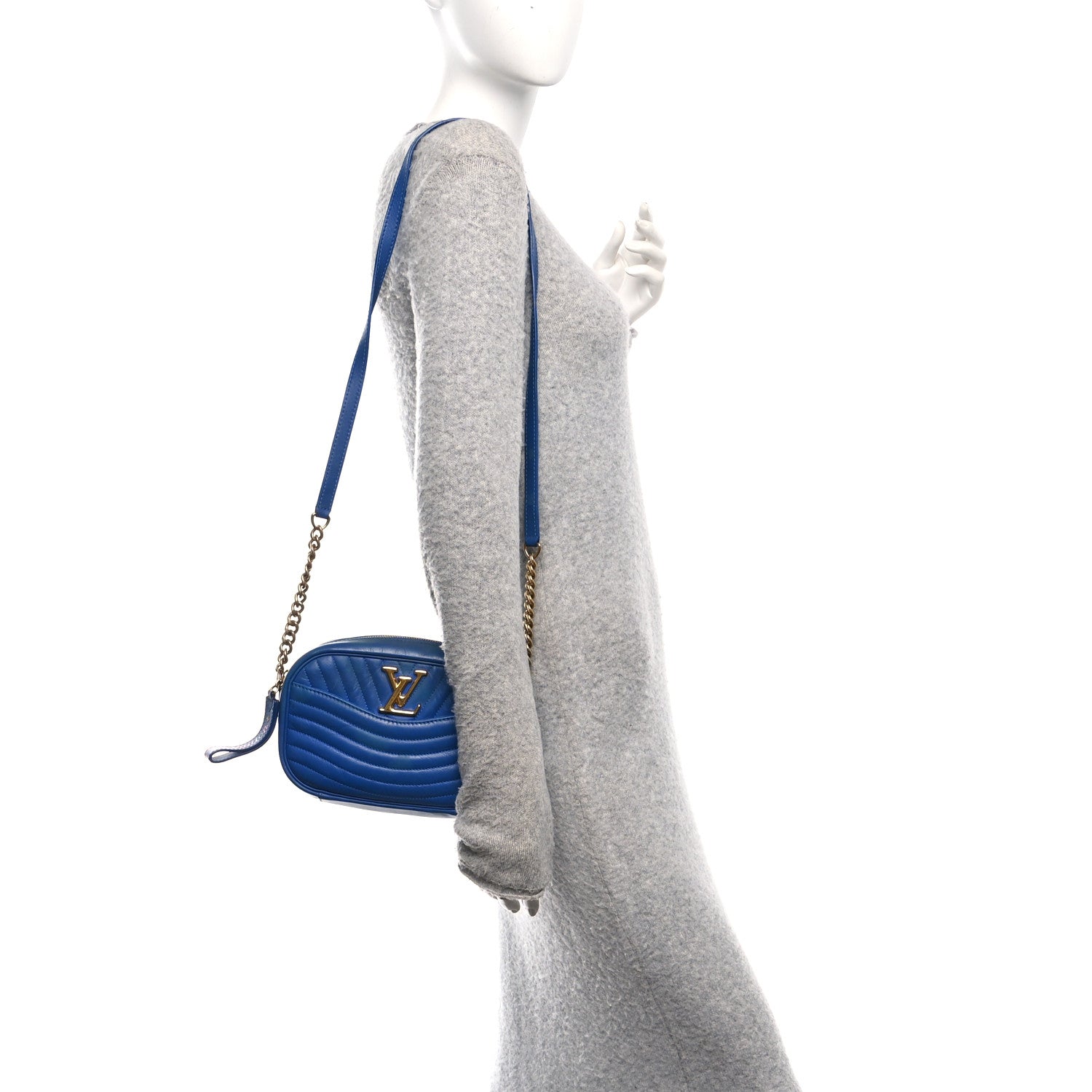 Calfskin New Wave Camera Bag Bleu Neon