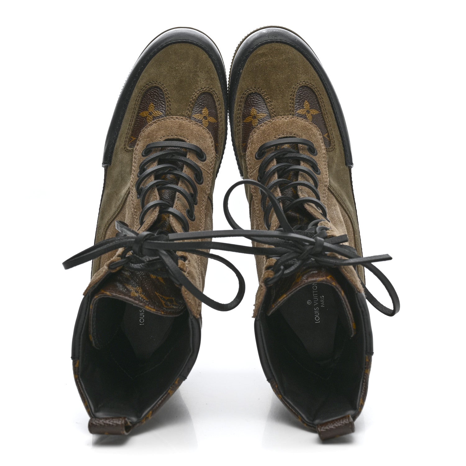 Suede Calfskin Monogram Laureate Platform Desert Boots 38.5 Taupe