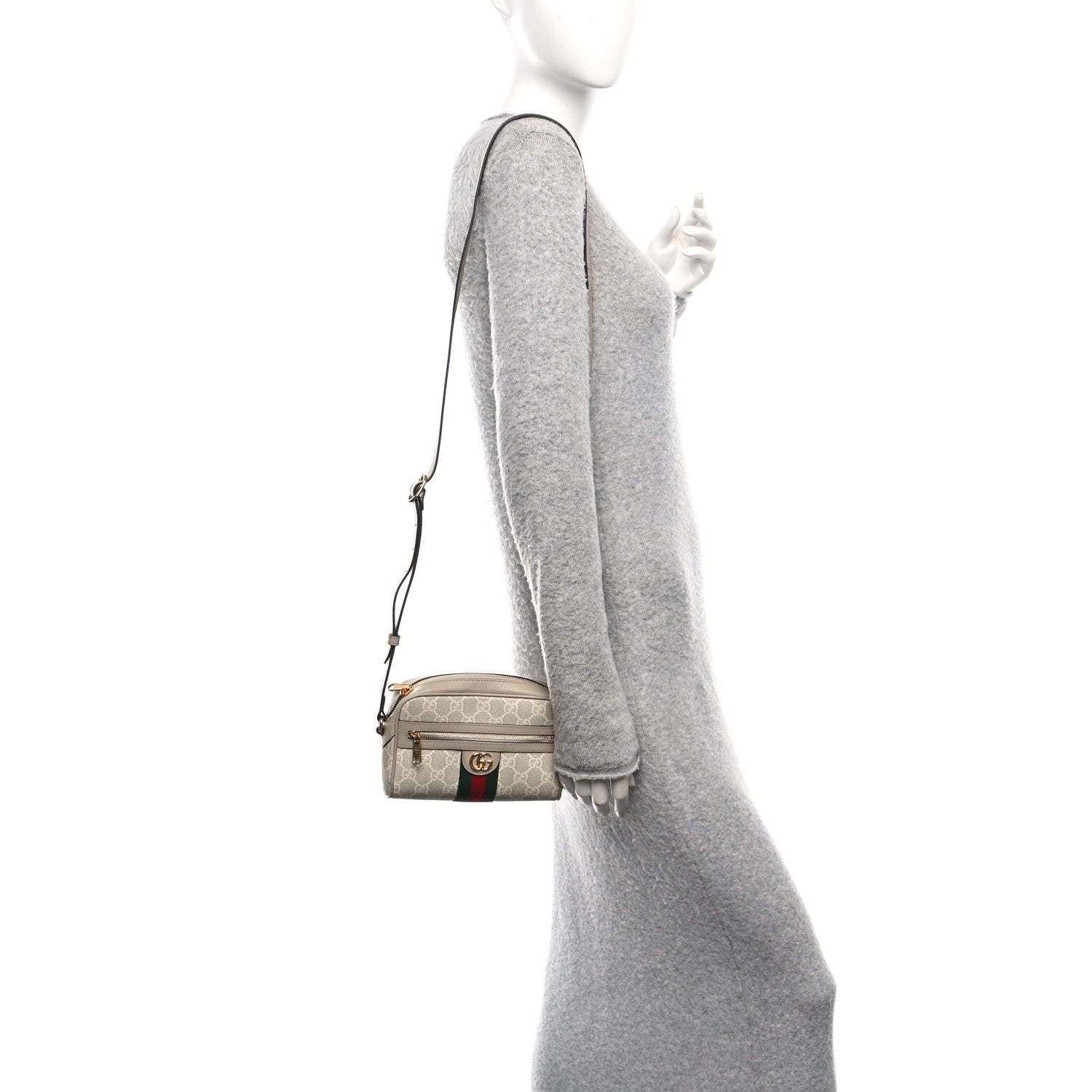 GG Supreme Monogram Textured Dollar Calfskin Mini Ophidia Shoulder Bag Beige Mystic White Oatmeal