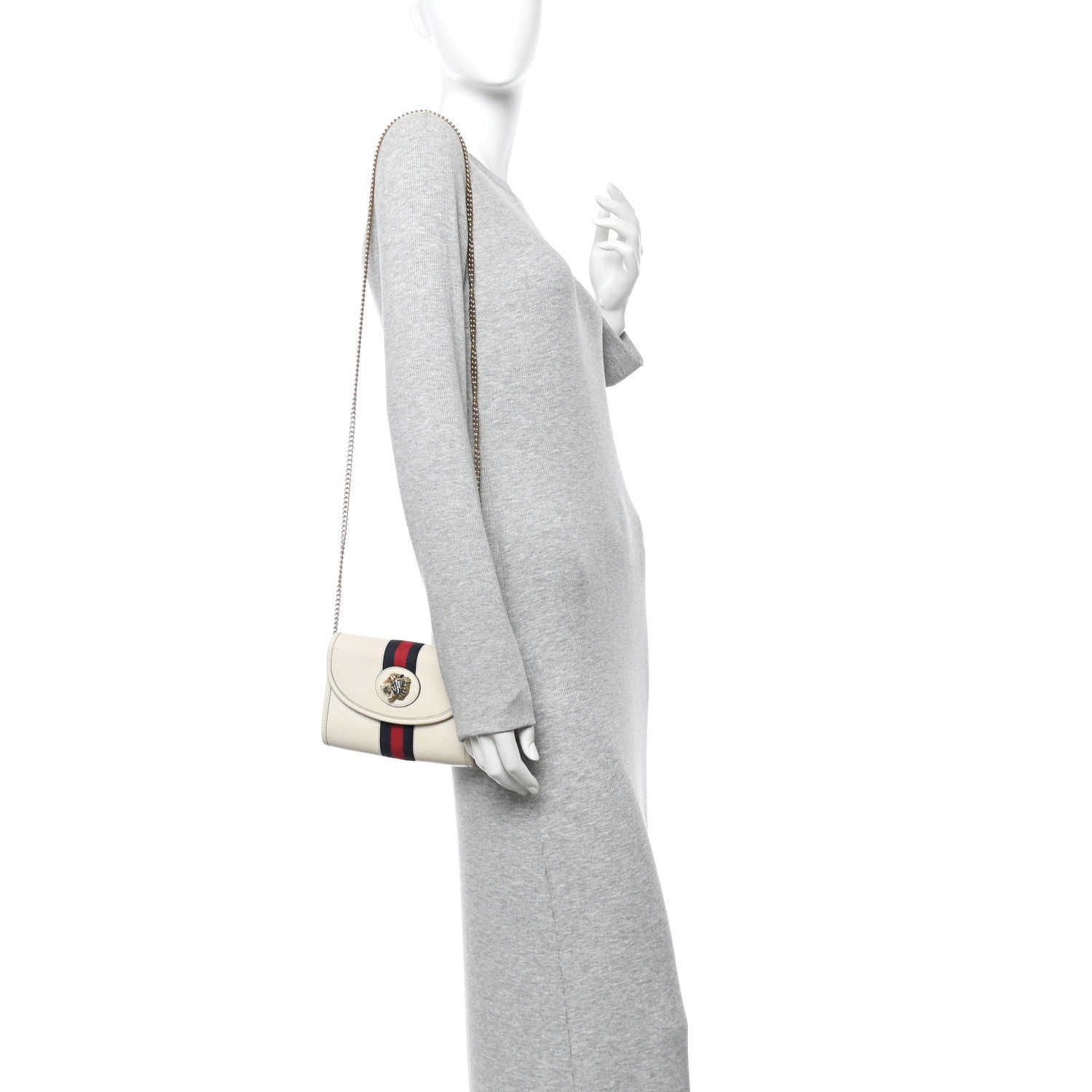 Textured Calfskin Web Mini Rajah Slim Flap Shoulder Bag Mystic White