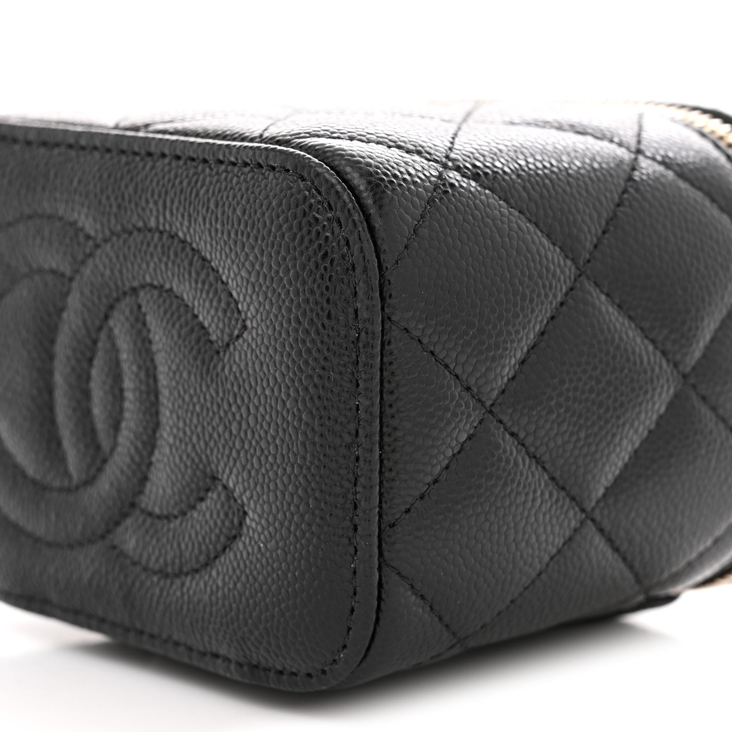 Caviar Quilted Mini Vanity Case With Chain Black