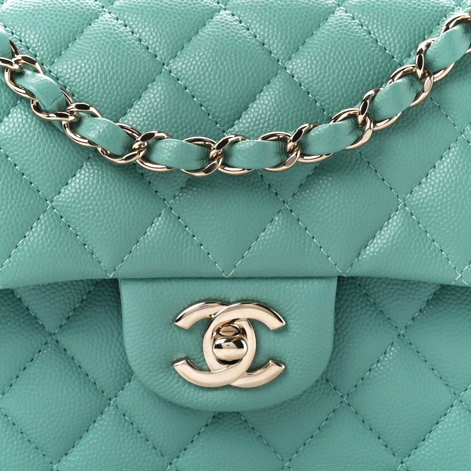 Caviar Quilted Small Double Flap Light Green