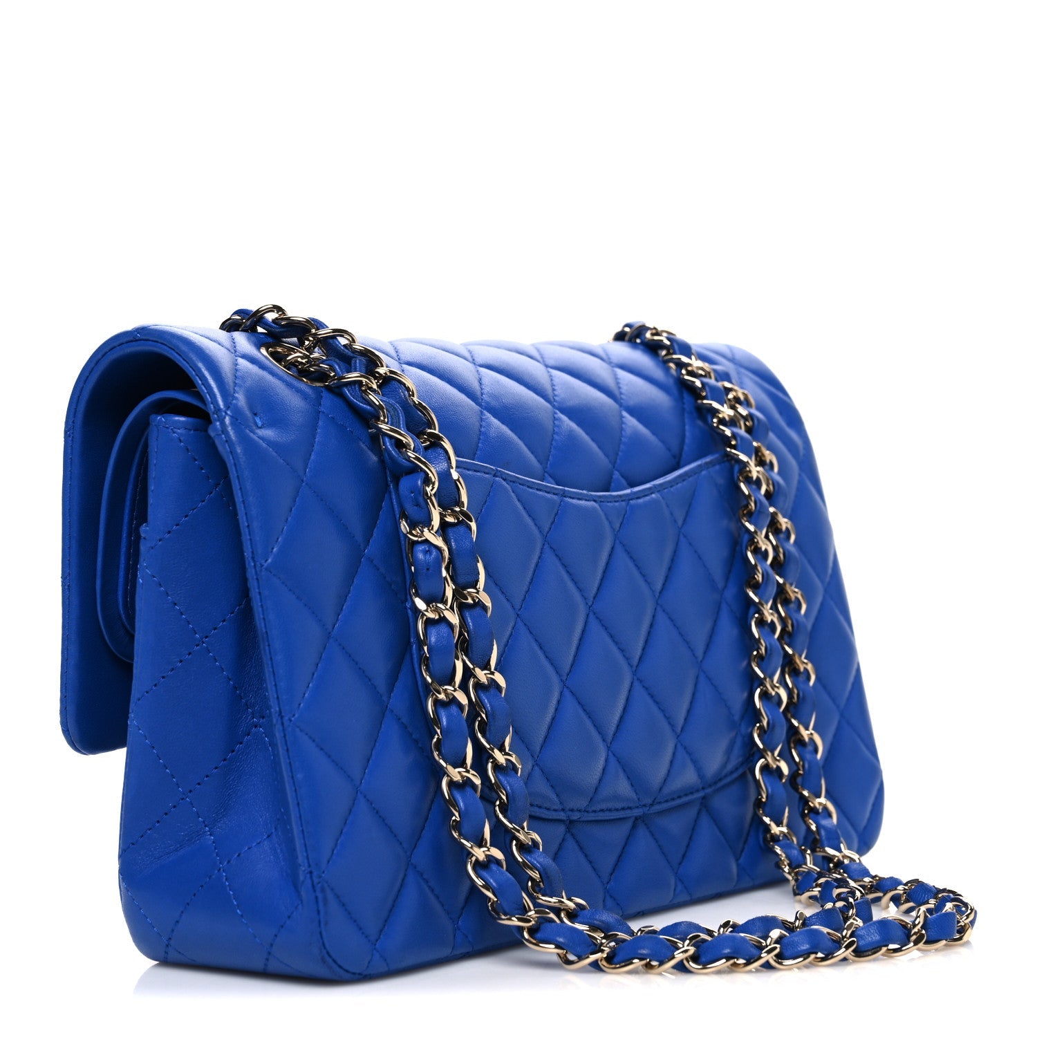 Lambskin Quilted Medium Double Flap Blue