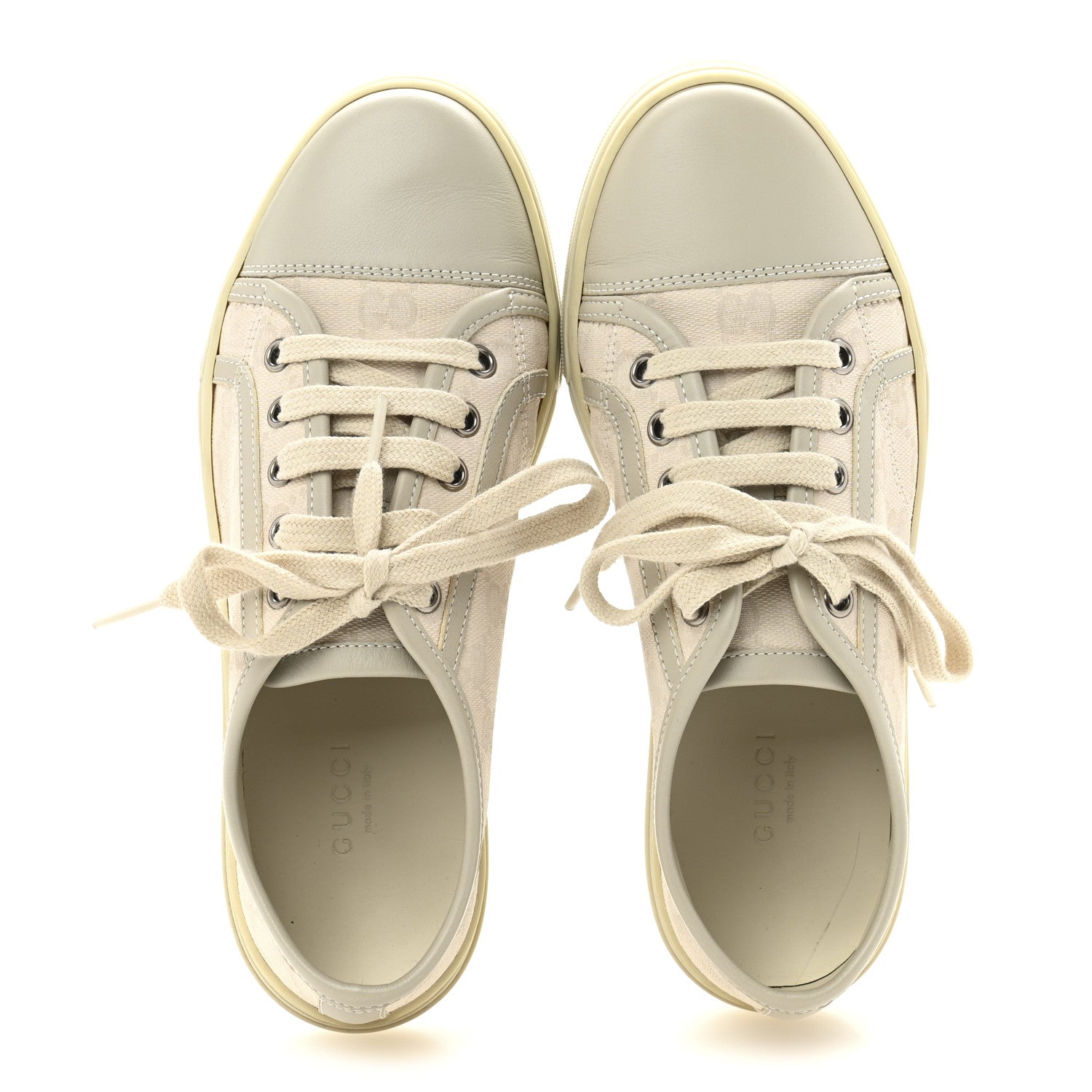 Washed Cotton GG Monogram Calfskin Womens Low Top Sneakers 35.5 White Mystic White Great White