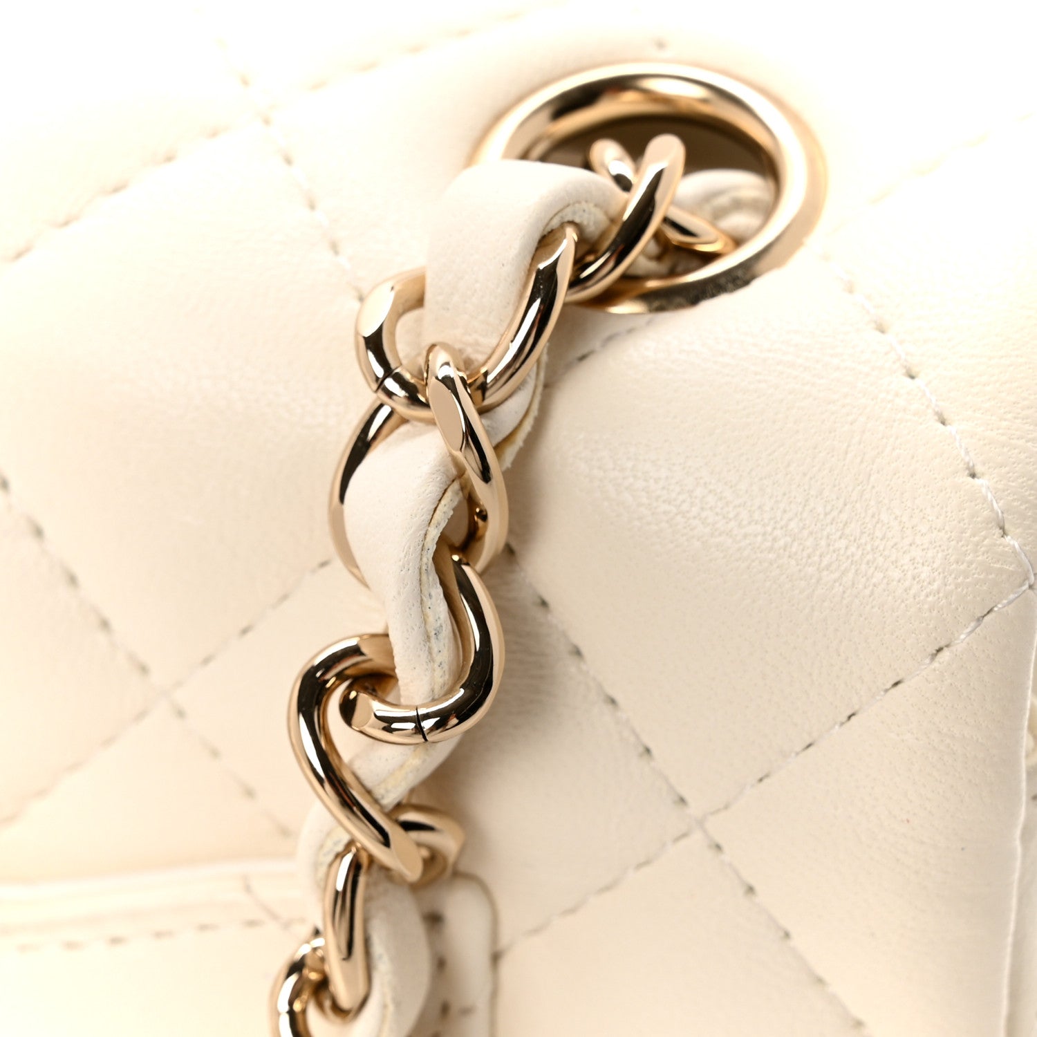 Lambskin Quilted Mini Rectangular Flap White