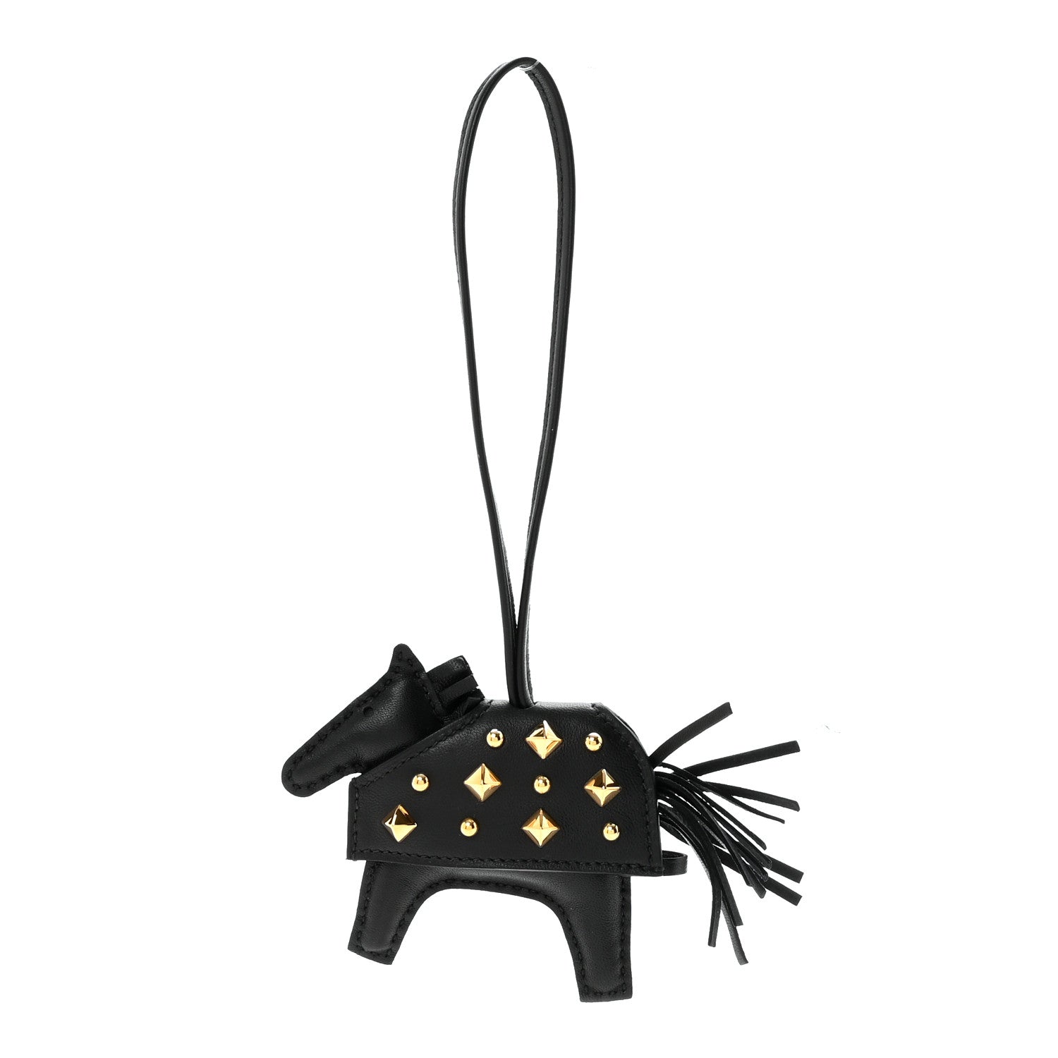 Milo Lambskin Studded Grigri Rodeo Robeo Rock Horse Bag Charm PM Black