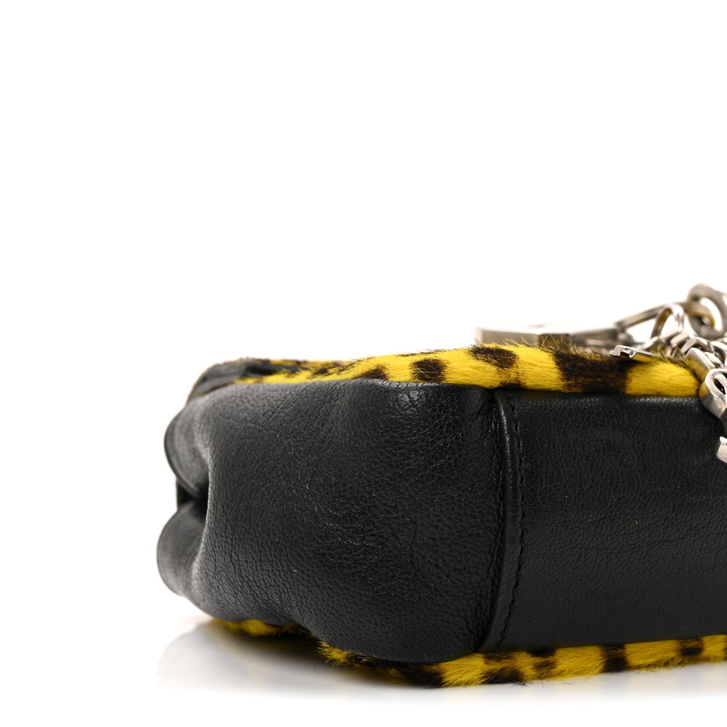 Pony Hair Calfskin Monogram Leopard Print Baby Punk Chain Bag Yellow