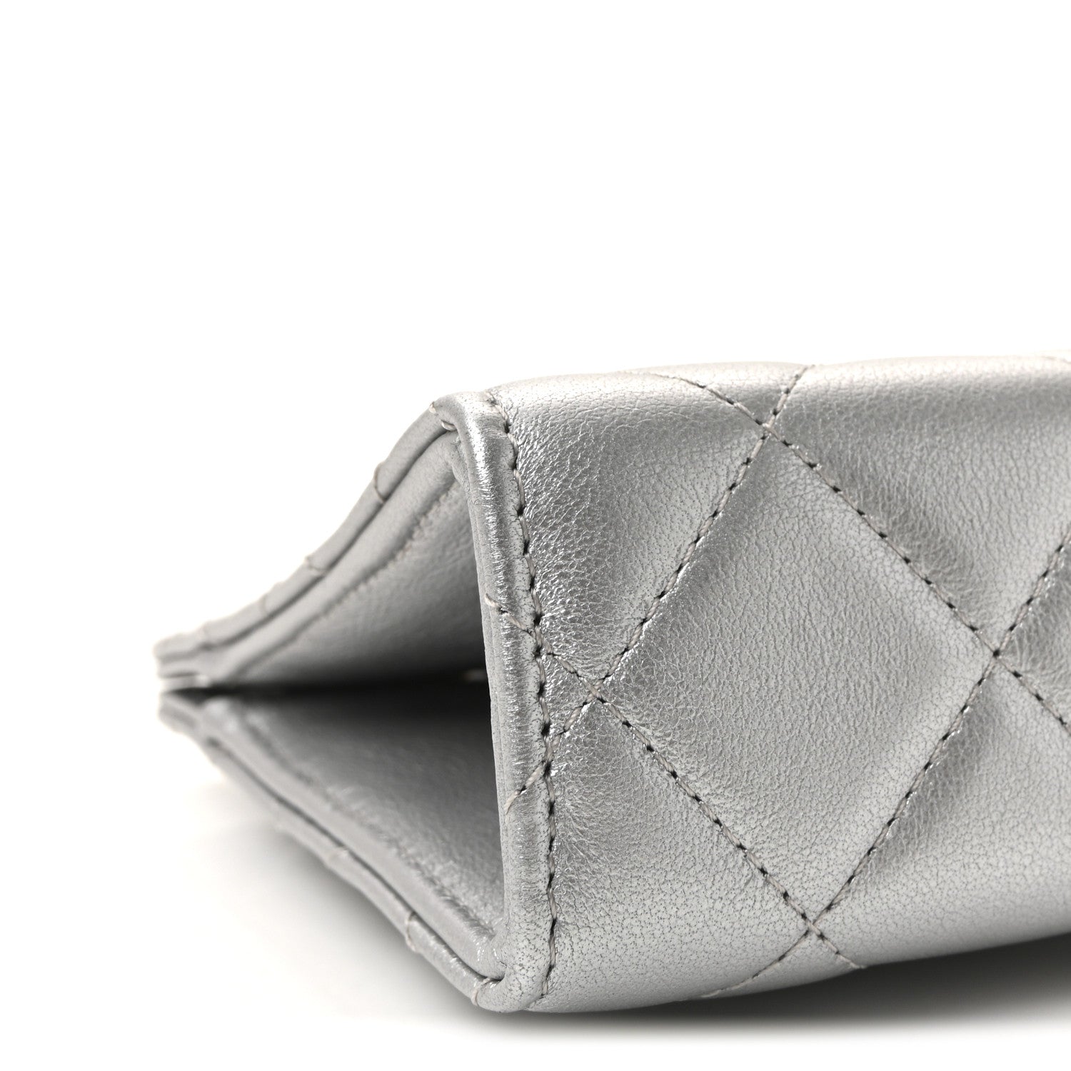 Metallic Lambskin Quilted Evening By The Sea Clutch Silver