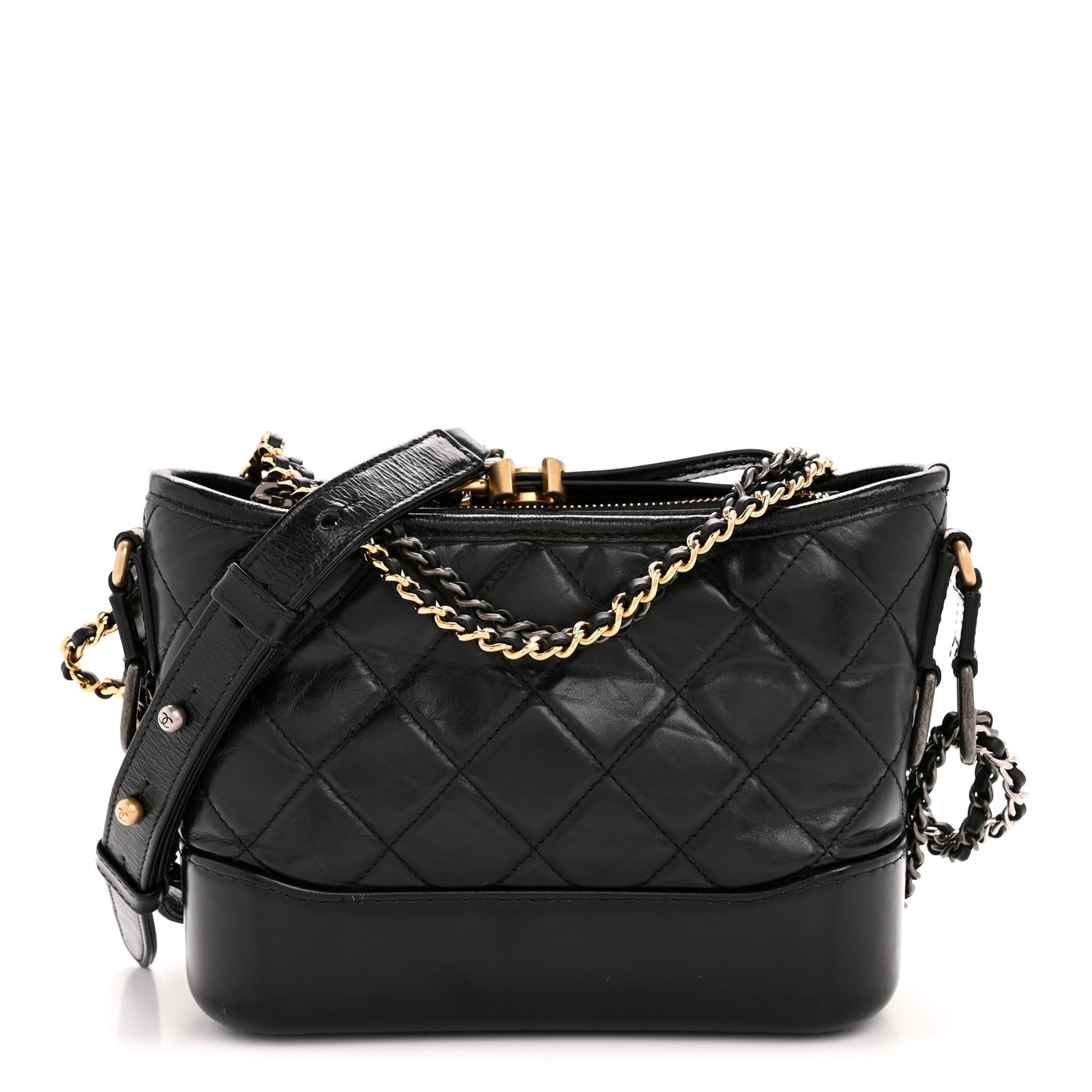 Aged Calfskin Quilted Small Gabrielle Hobo Black
