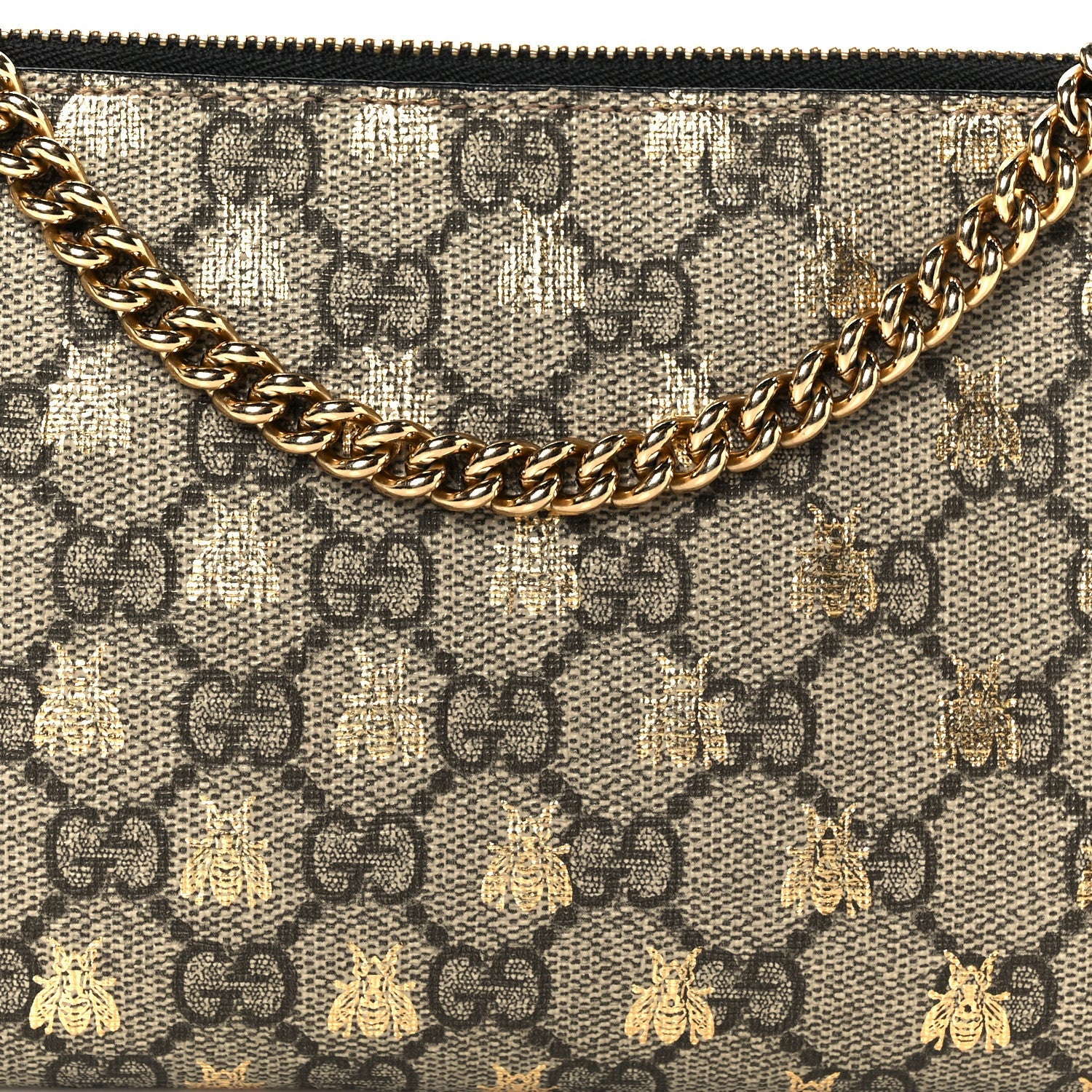GG Supreme Monogram Bees Wrist Wallet Beige Black