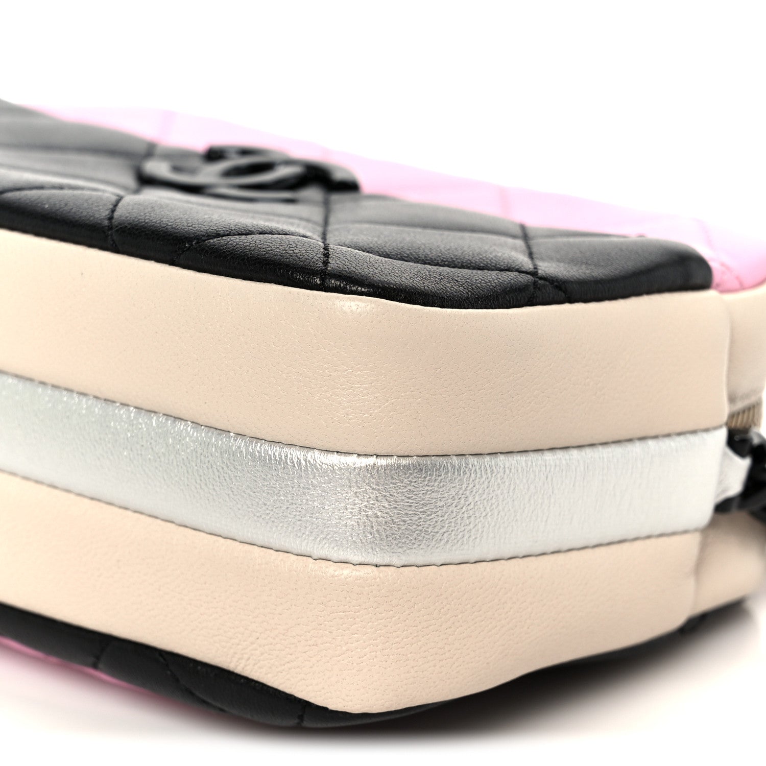 Shiny Lambskin Monochrome Chain Mini Camera Case Bag Pink Black Silver
